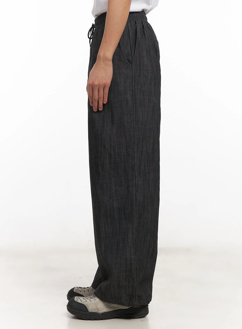Men's Denim Wide-Leg Sweatpants (Black) IM518 - Image 3