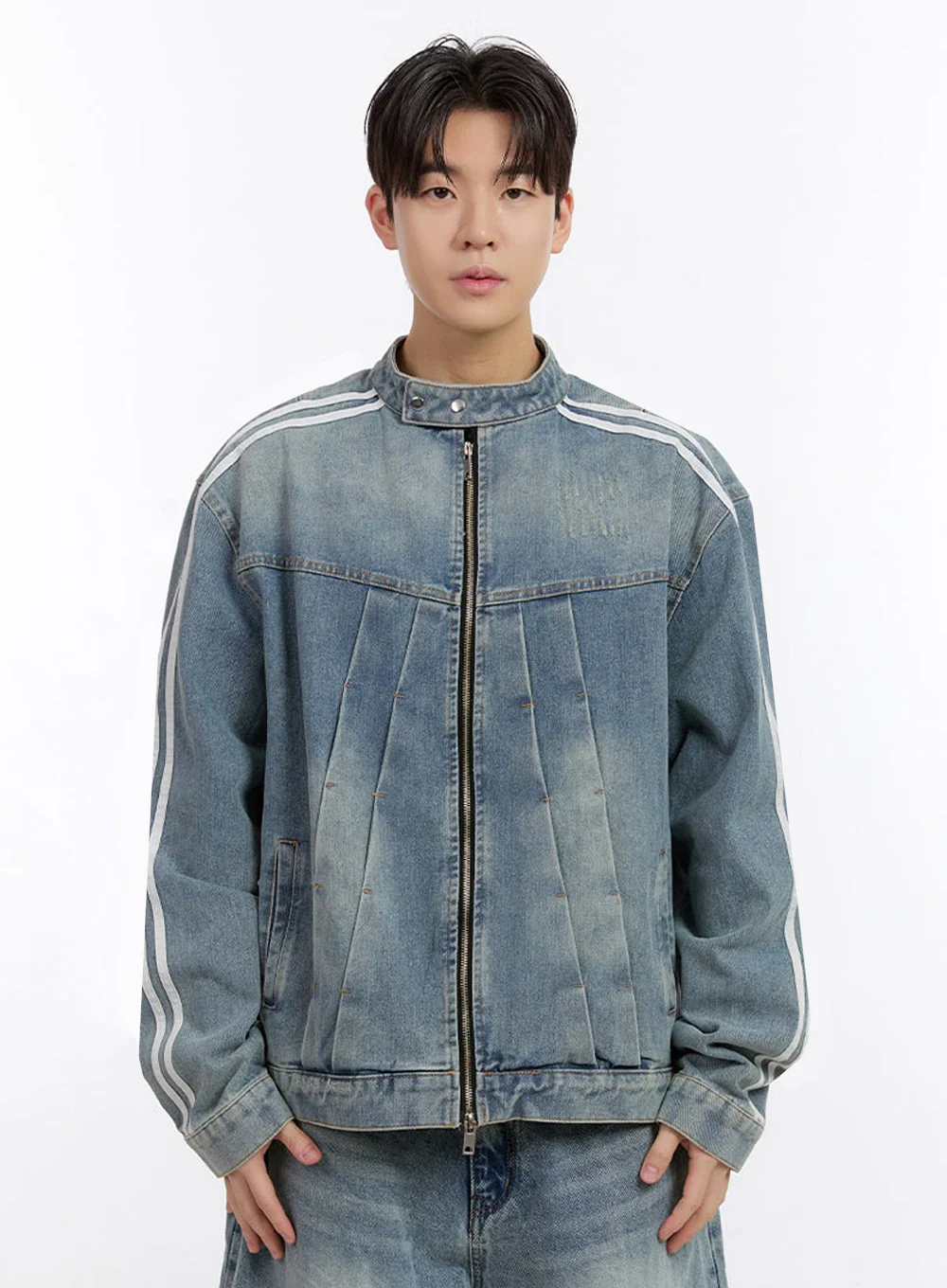 Men's Denim Zip-Up Track Jacket IF528 - Image 11