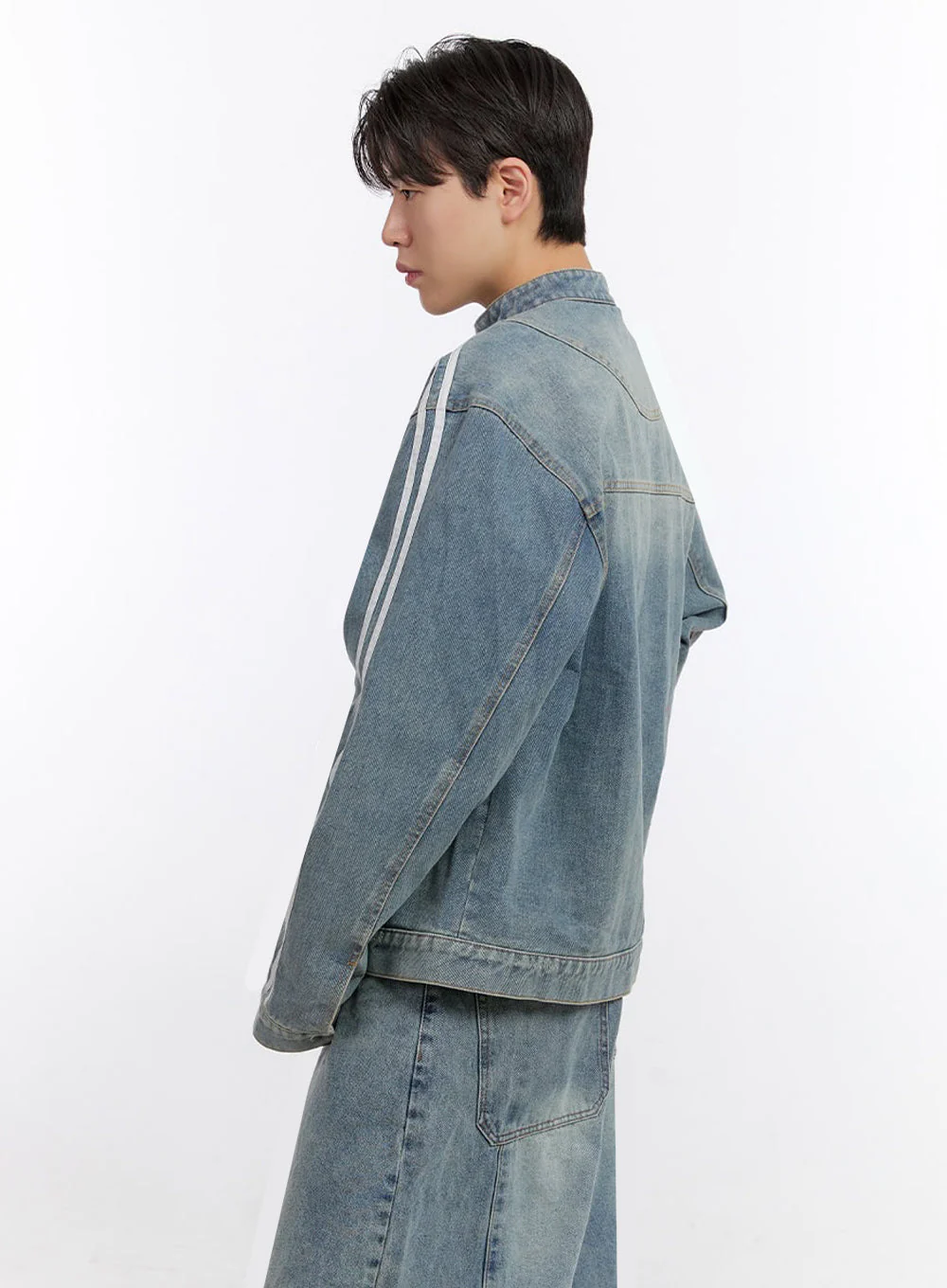 Men's Denim Zip-Up Track Jacket IF528 - Image 5