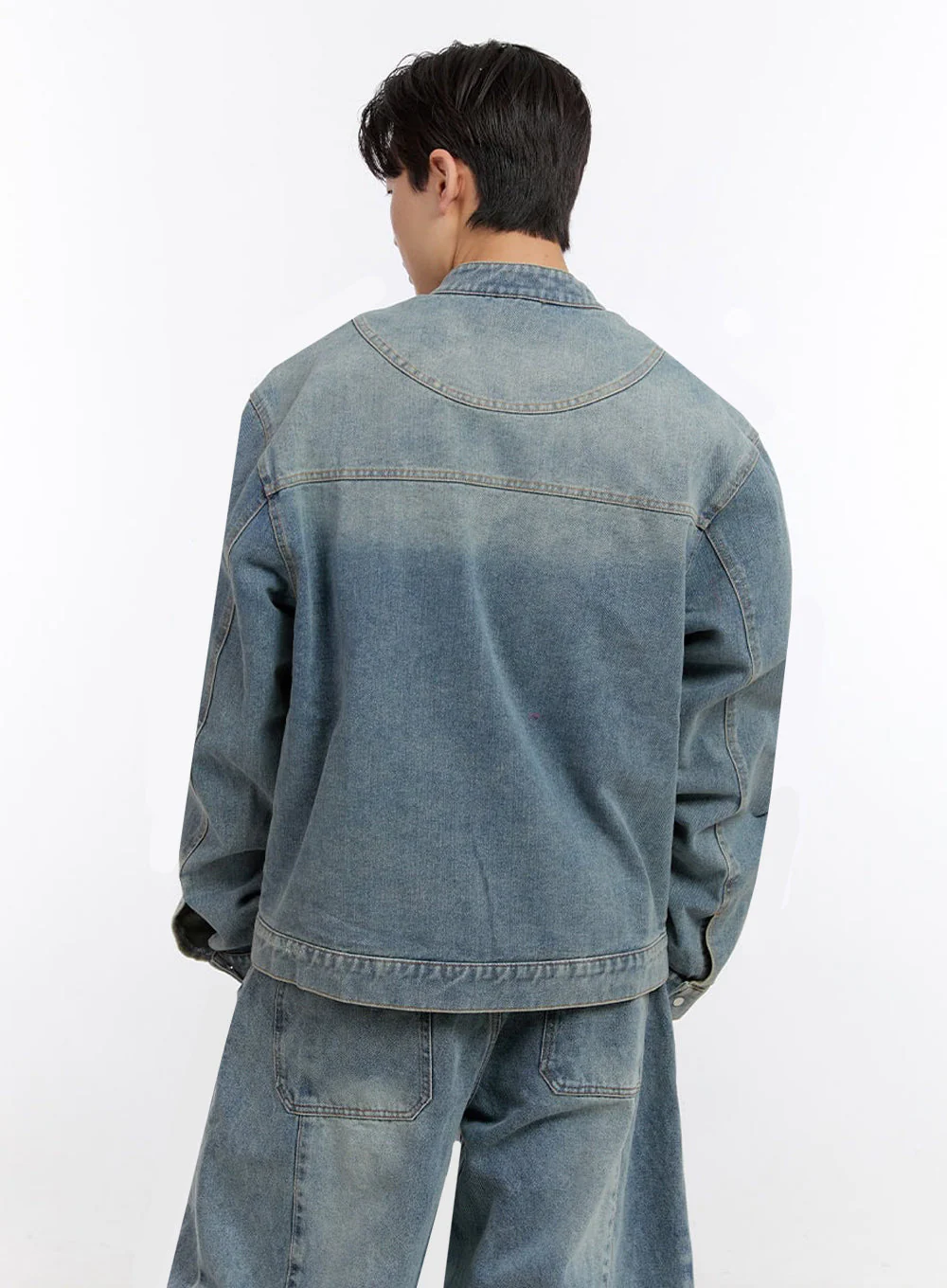 Men's Denim Zip-Up Track Jacket IF528 - Image 6