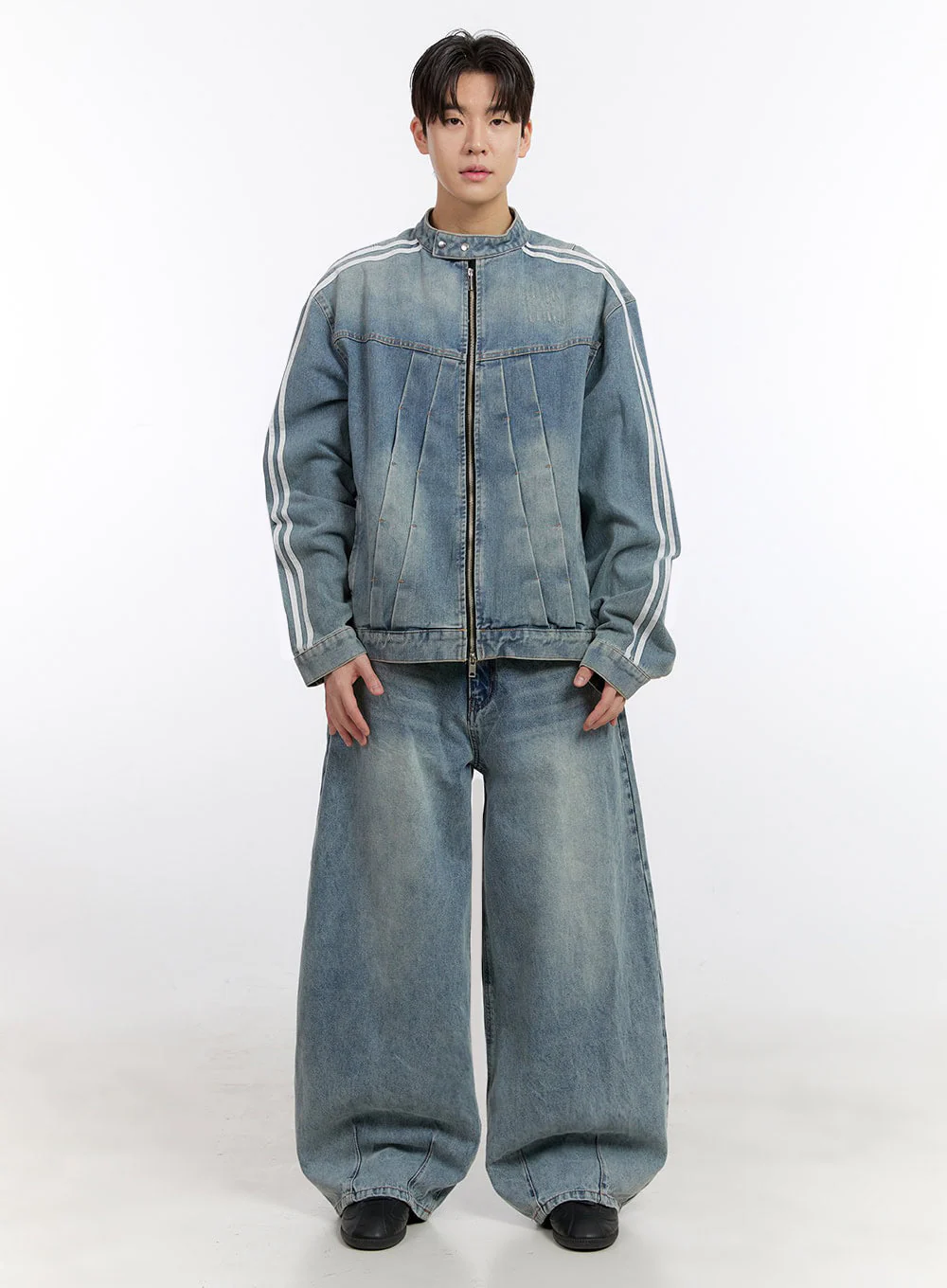 Men's Denim Zip-Up Track Jacket IF528 - Image 8