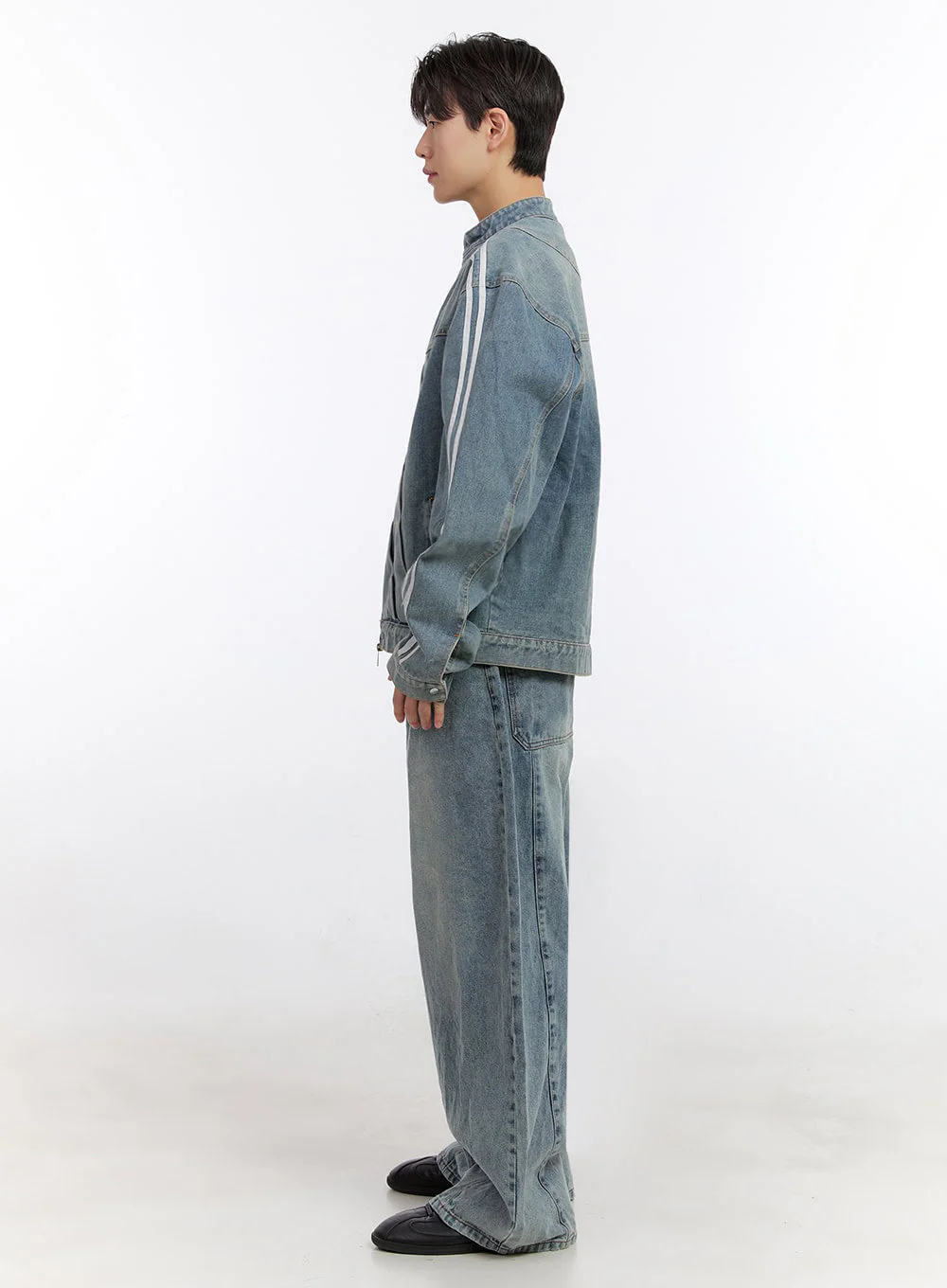 Men's Denim Zip-Up Track Jacket IF528 - Image 9