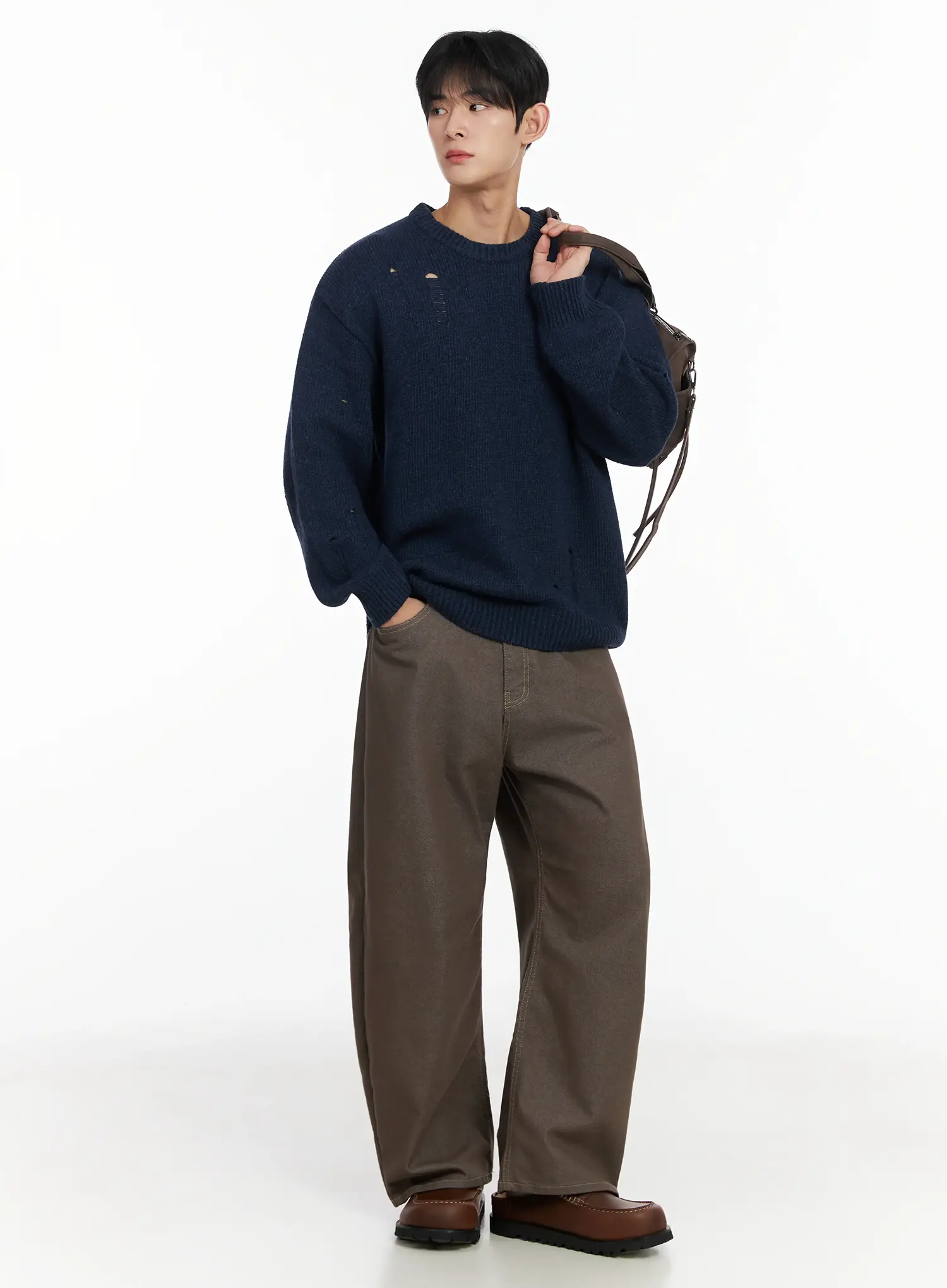 Men's Distressed Wool Sweater IF516 - Image 2