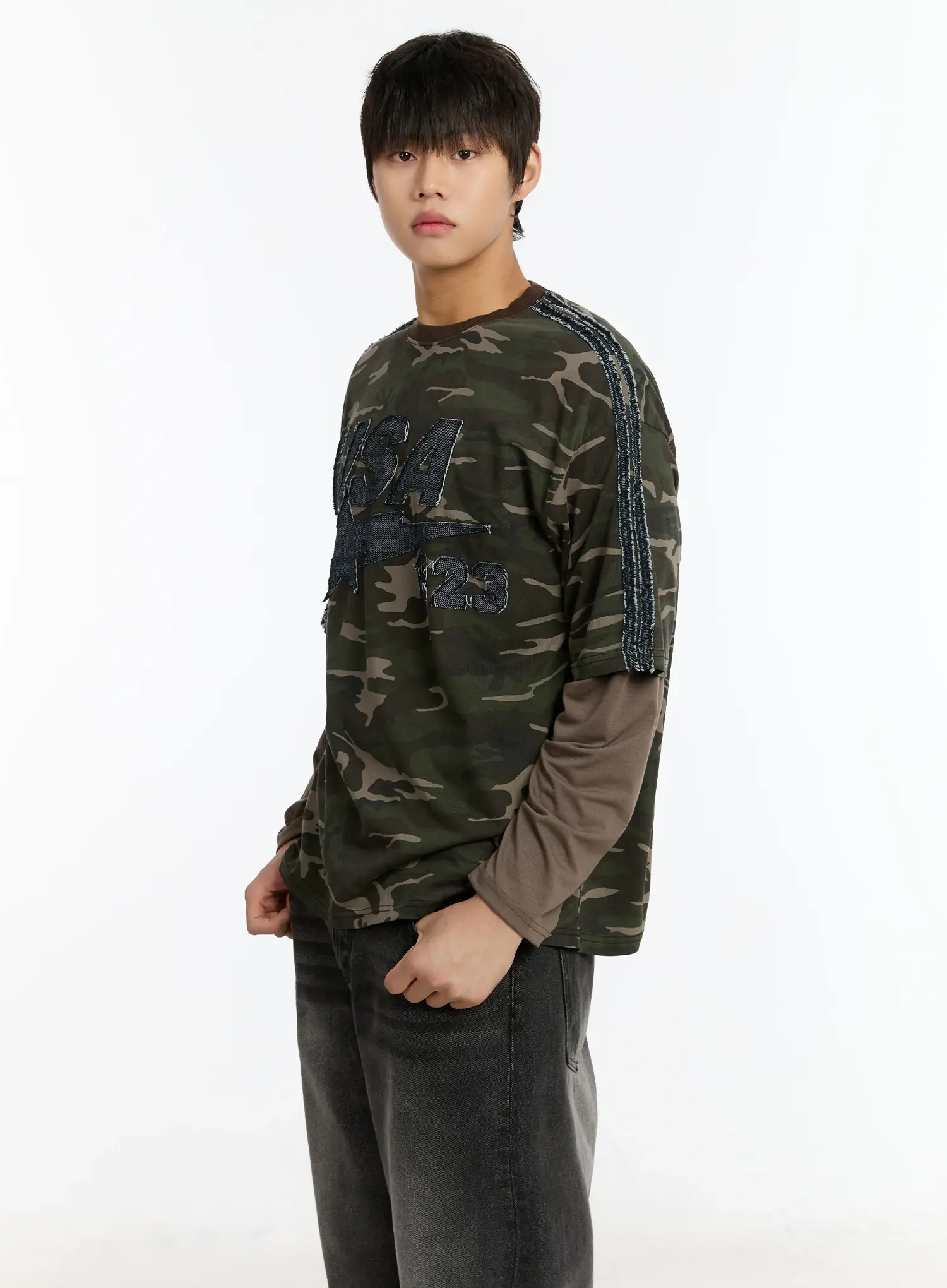Men's Double Layer Camo Long Sleeve Tee IM502 - Image 2