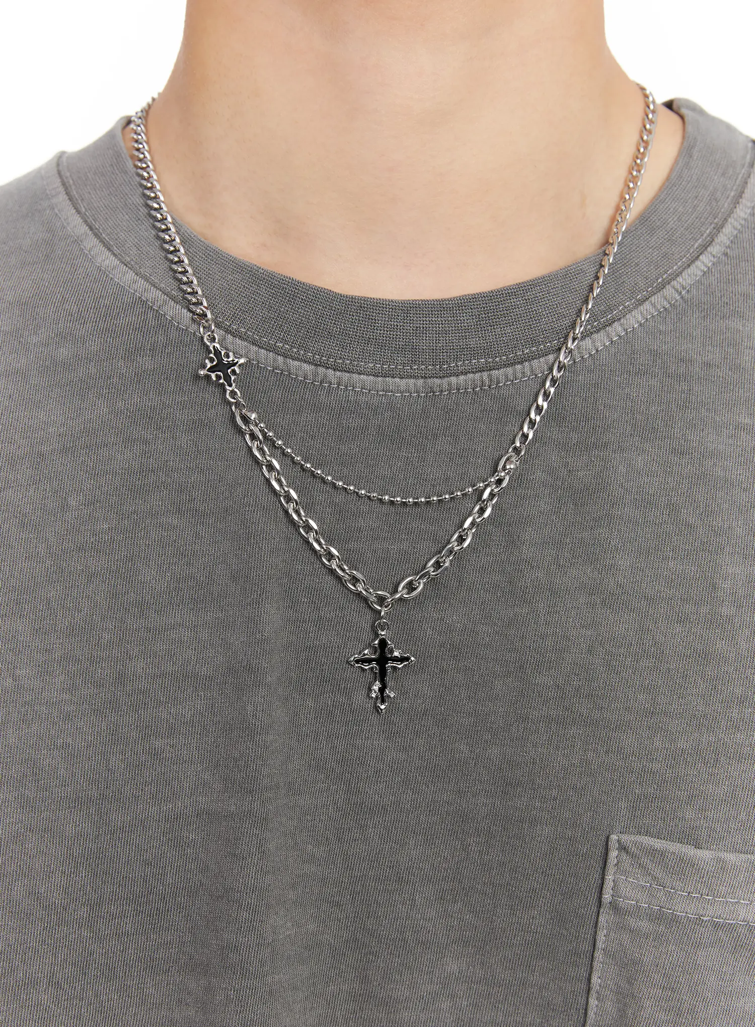 Men's Double-Layer Cross Necklace IL504 - Image 2