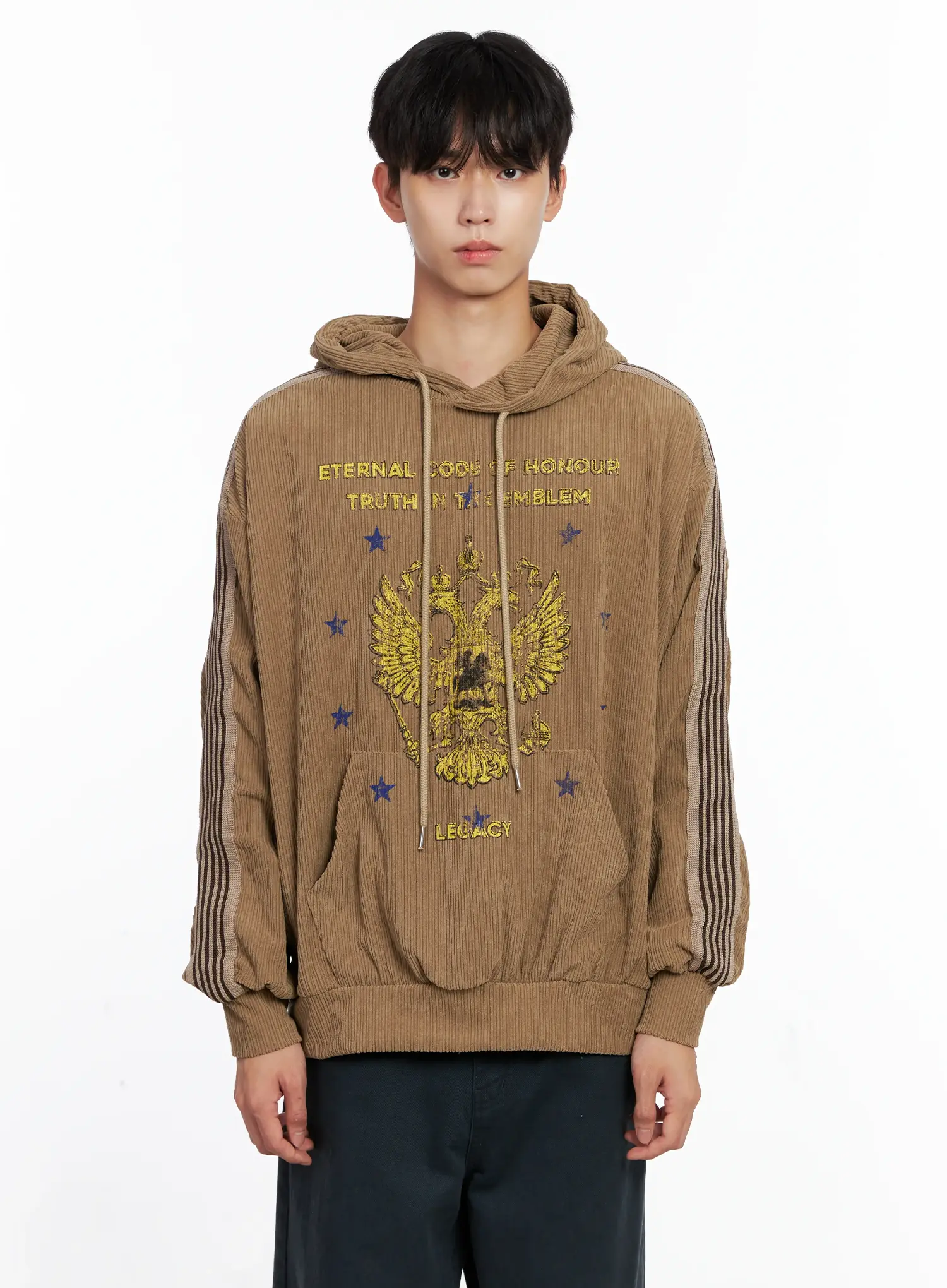 Men's Embroidered Corduroy Hoodie IS519 - Image 15