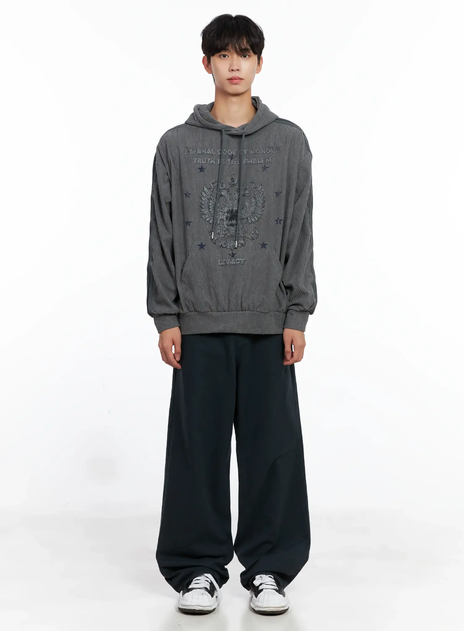 Men's Embroidered Corduroy Hoodie IS519 - Image 3