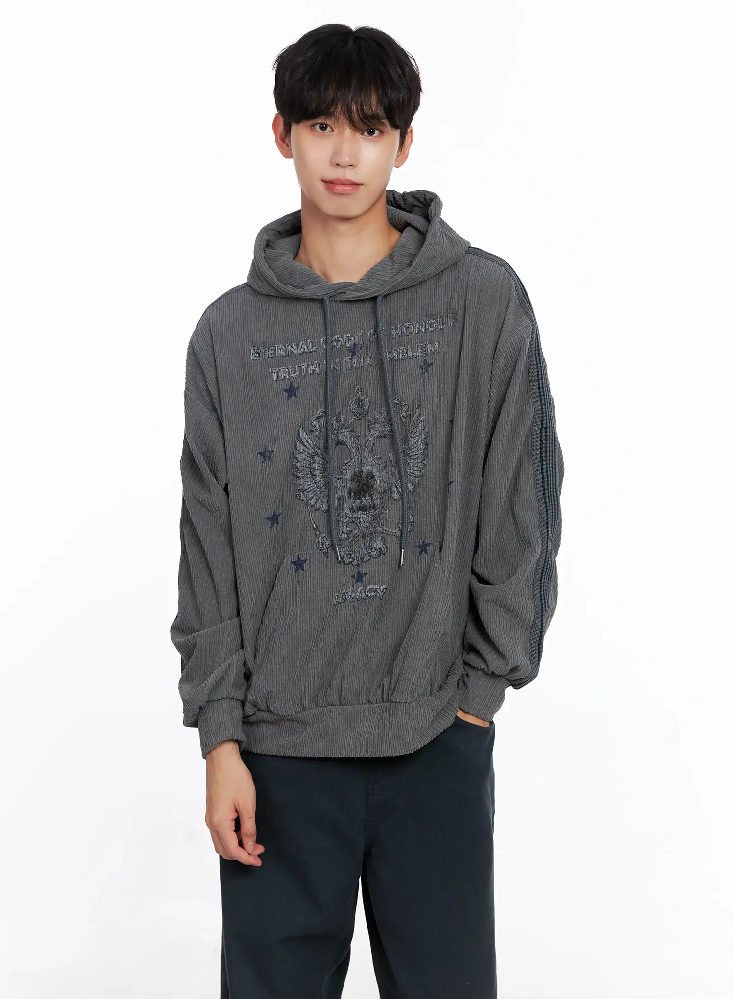 Men's Embroidered Corduroy Hoodie IS519 - Image 7