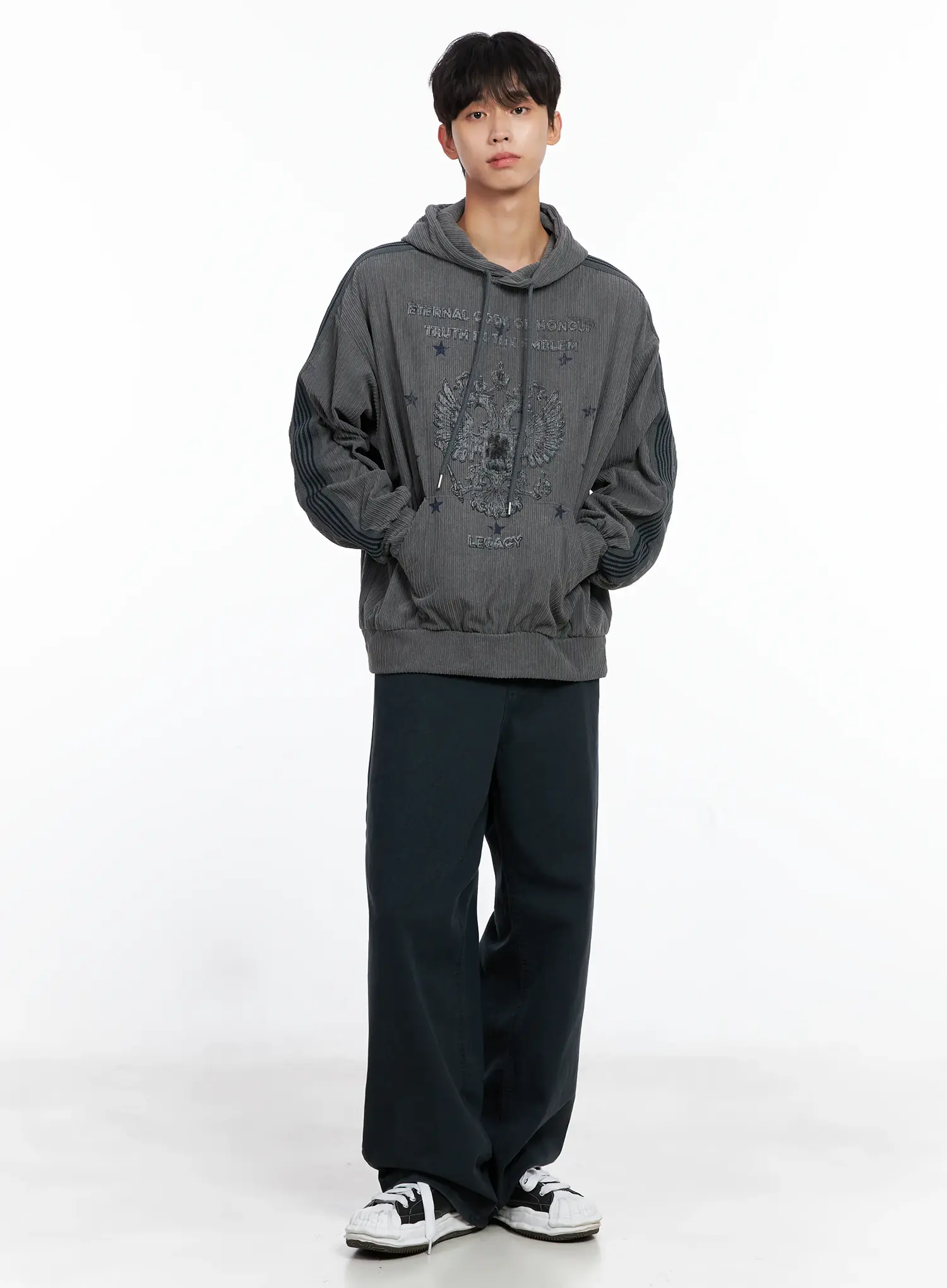 Men's Embroidered Corduroy Hoodie IS519 - Image 8