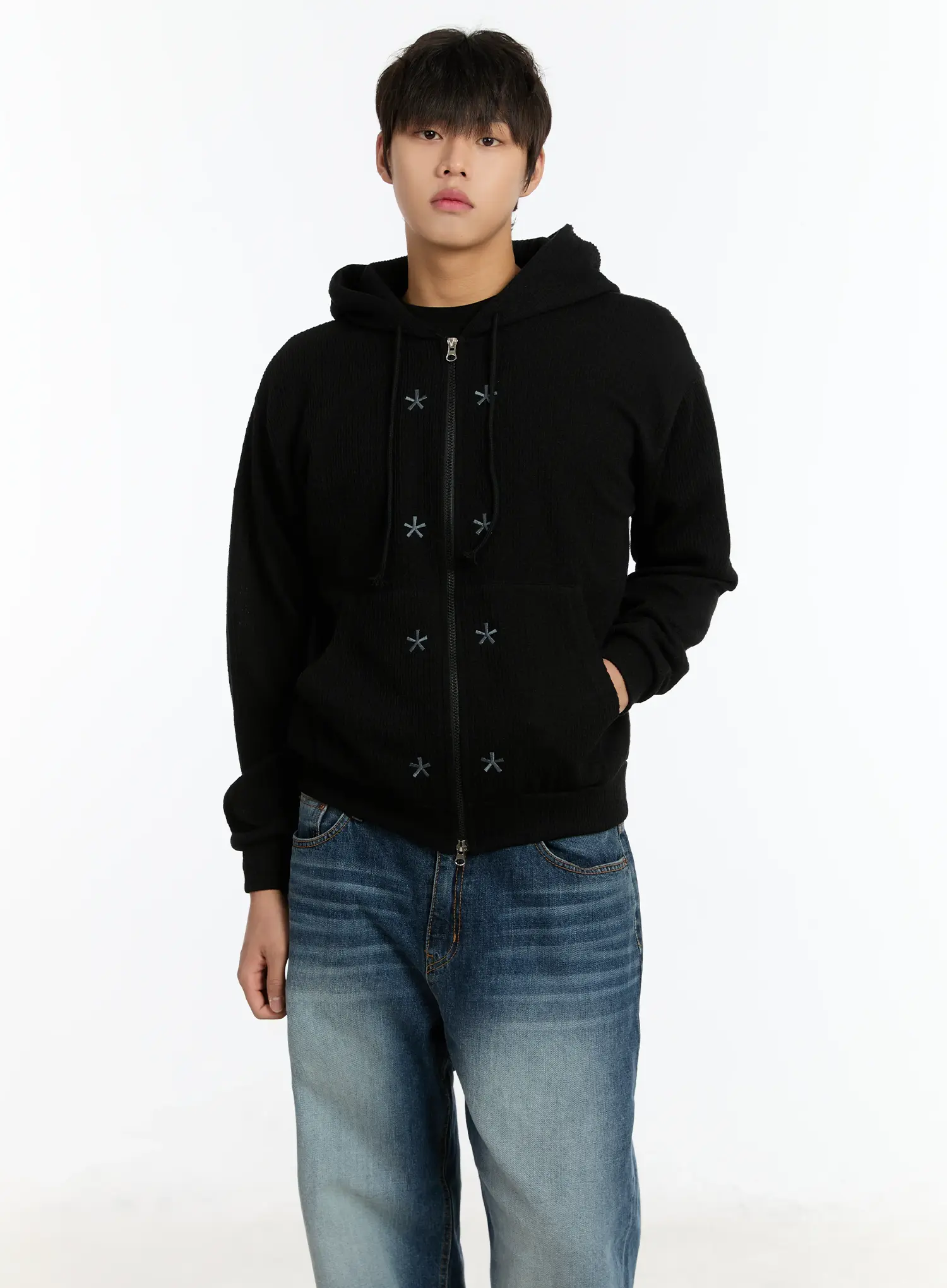 Men's Embroidered Two-Way Zip-Up Hoodie IM502 - Image 6