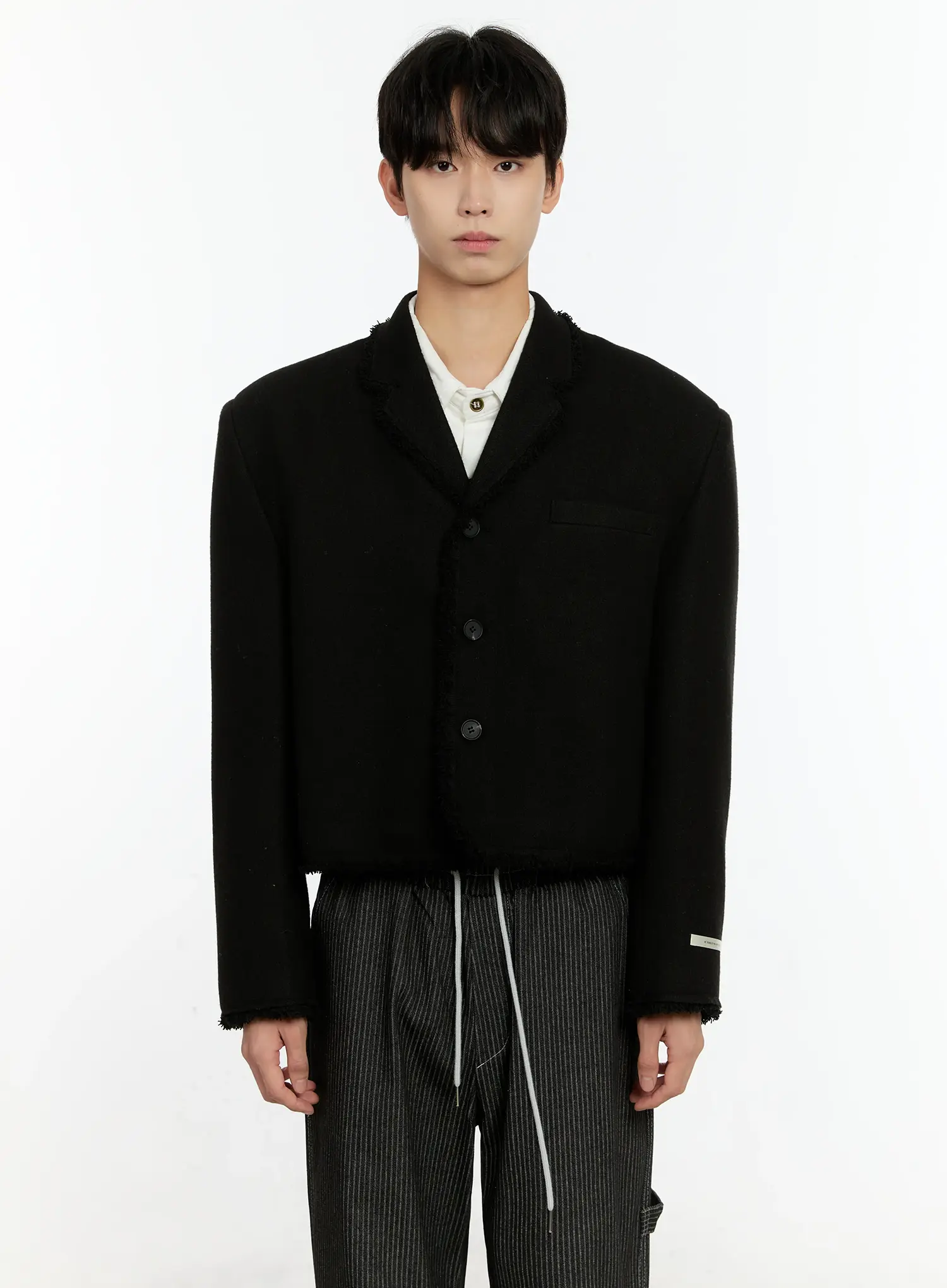 Men's Fringe Detail Cropped Wool Jacket IN503 - Image 2