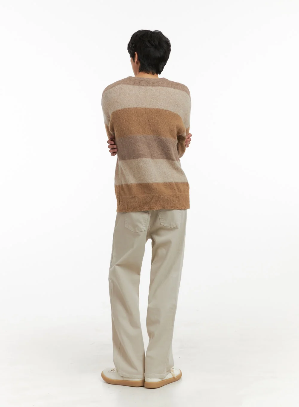 Men's Fuzzy Stripe Knit Sweater IY402 - Image 7