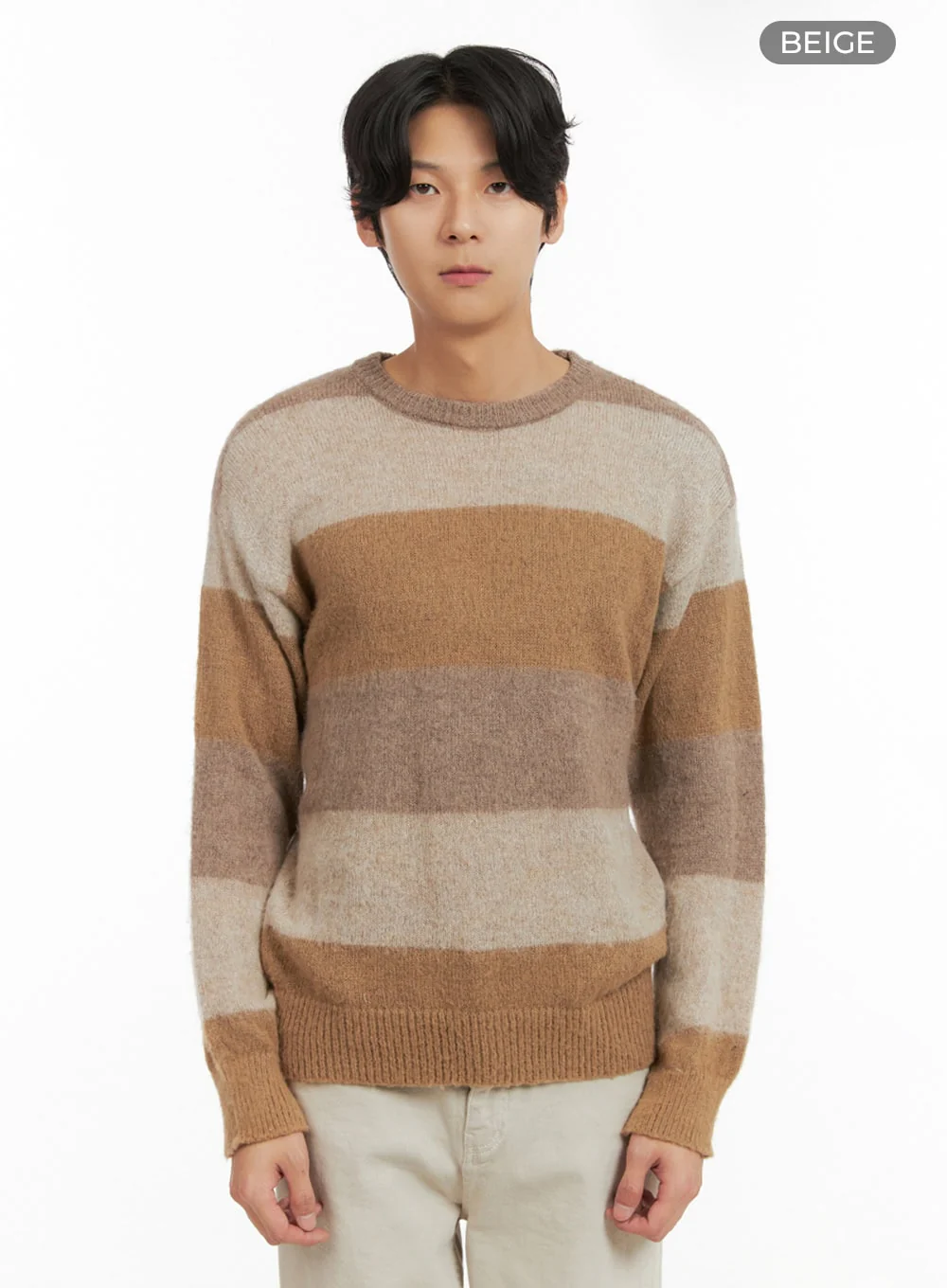 Men's Fuzzy Stripe Knit Sweater IY402 - Image 8
