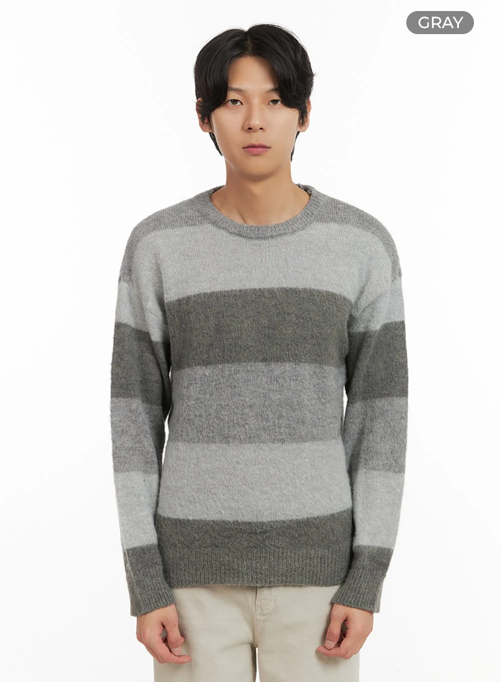 Men's Fuzzy Stripe Knit Sweater IY402 - Image 9