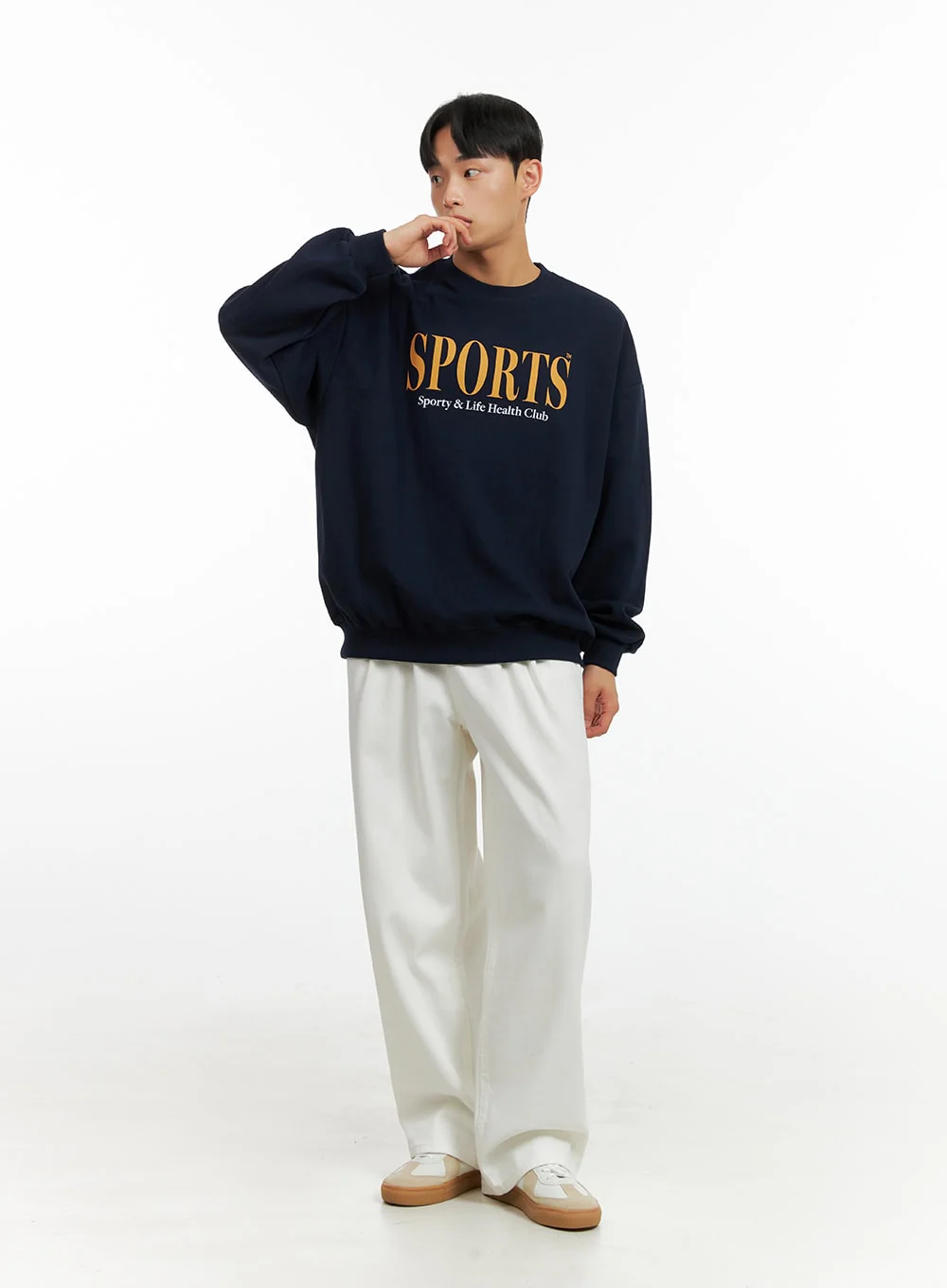 Men's Graphic Lettering Crewneck Sweatshirt (Dark Blue) IU414 - Image 3