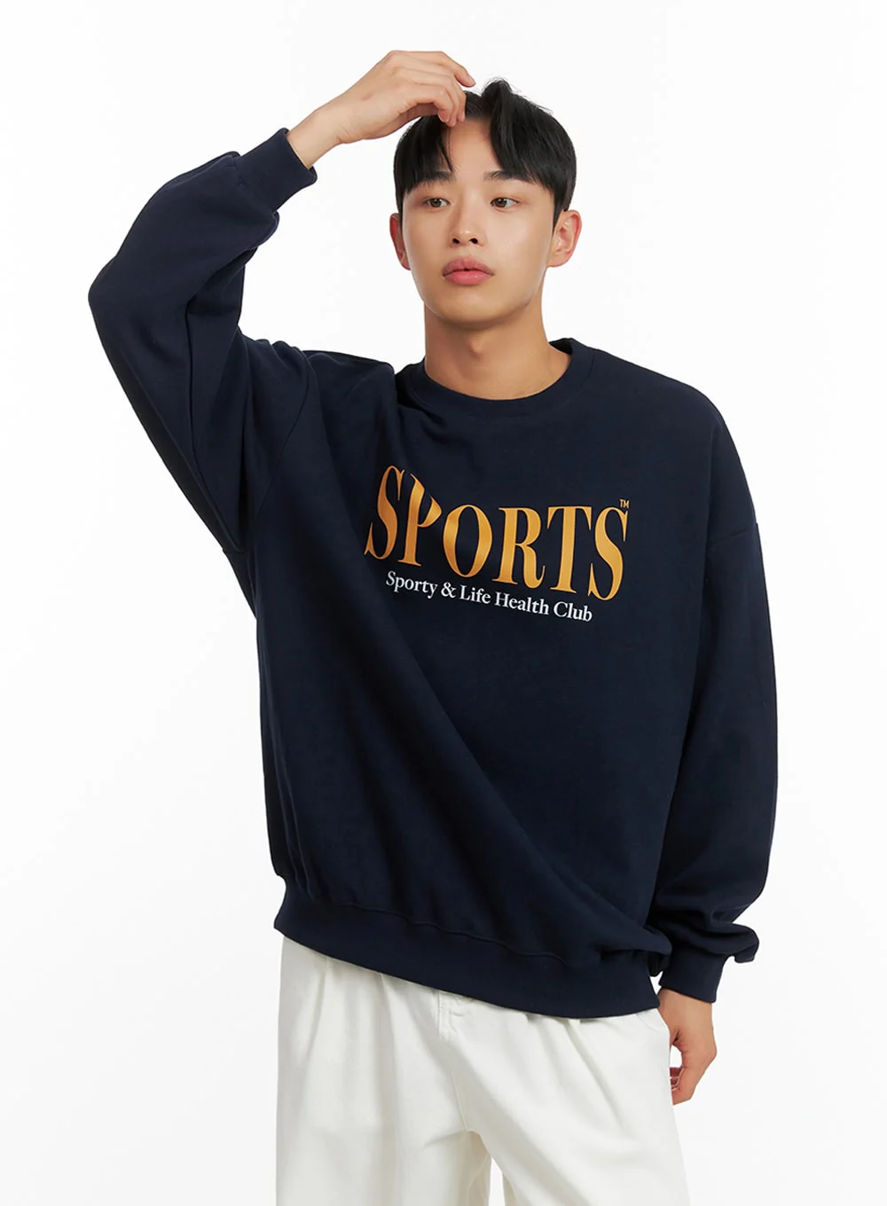 Men's Graphic Lettering Crewneck Sweatshirt (Dark Blue) IU414 - Image 4