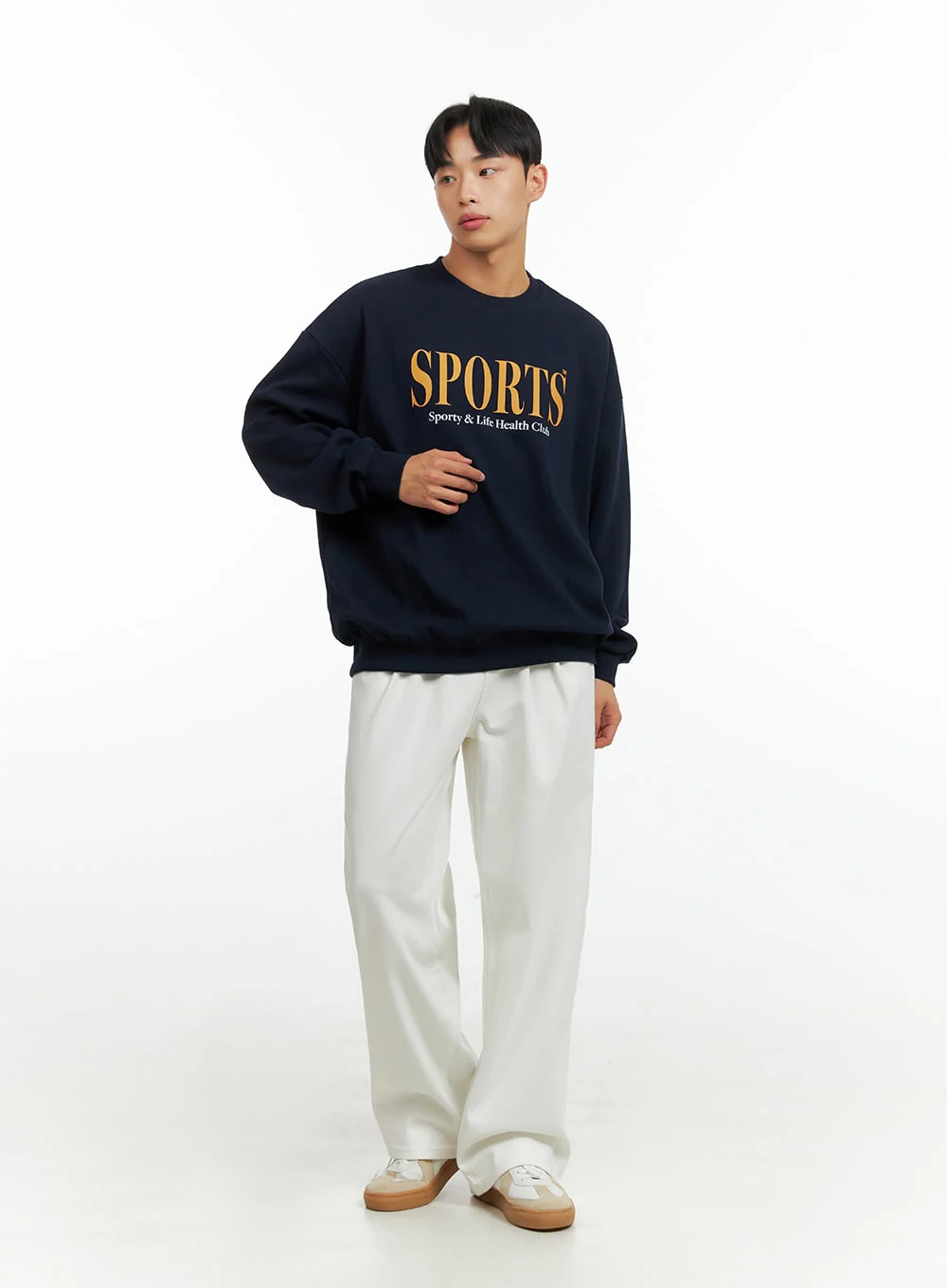 Men's Graphic Lettering Crewneck Sweatshirt (Dark Blue) IU414 - Image 6