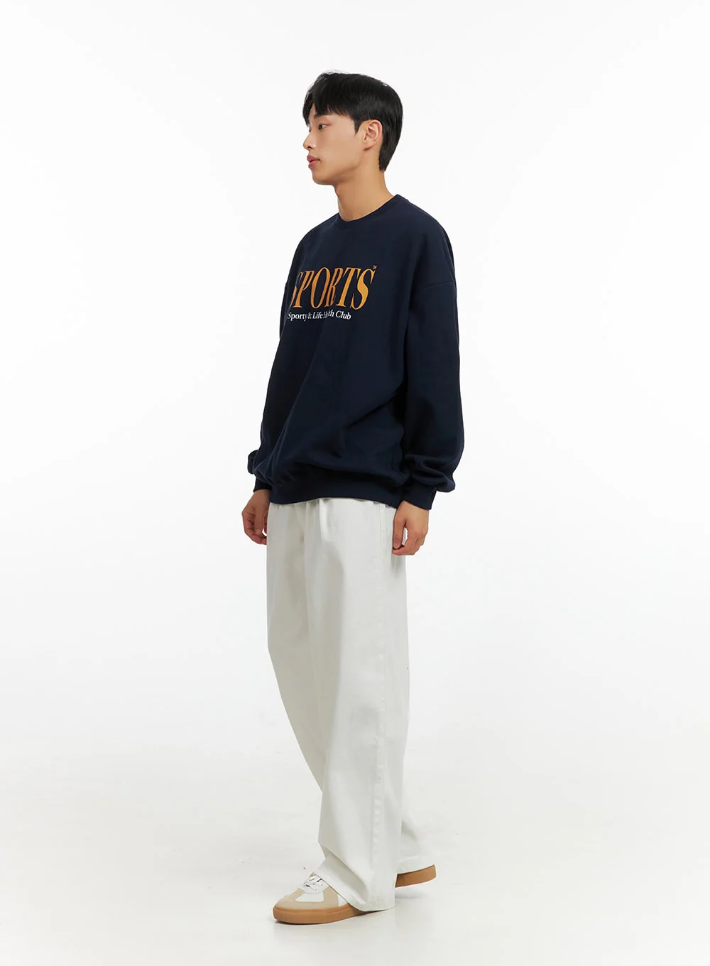 Men's Graphic Lettering Crewneck Sweatshirt (Dark Blue) IU414 - Image 7