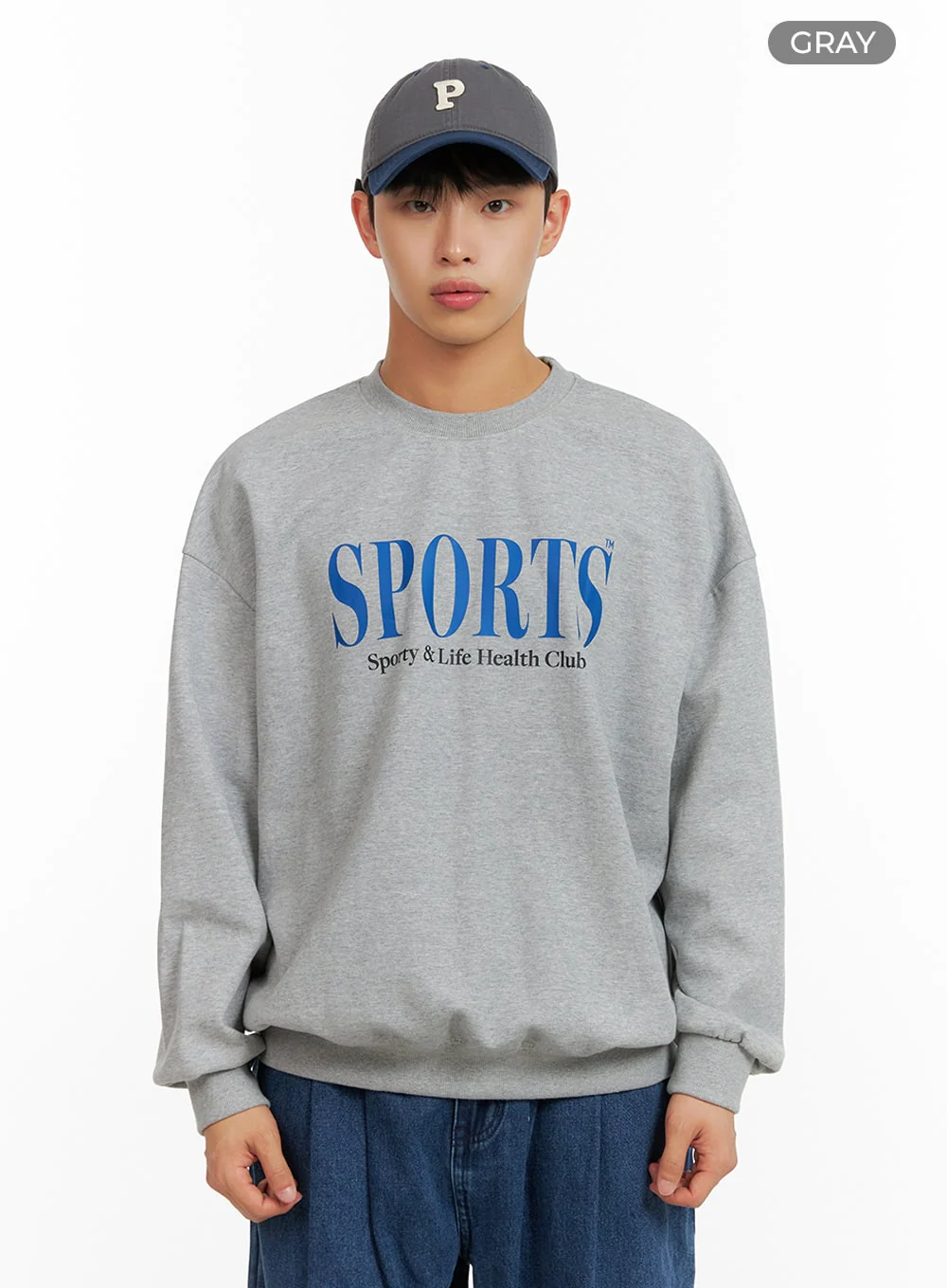 Men's Graphic Lettering Crewneck Sweatshirt (Gray) IU414 - Image 9
