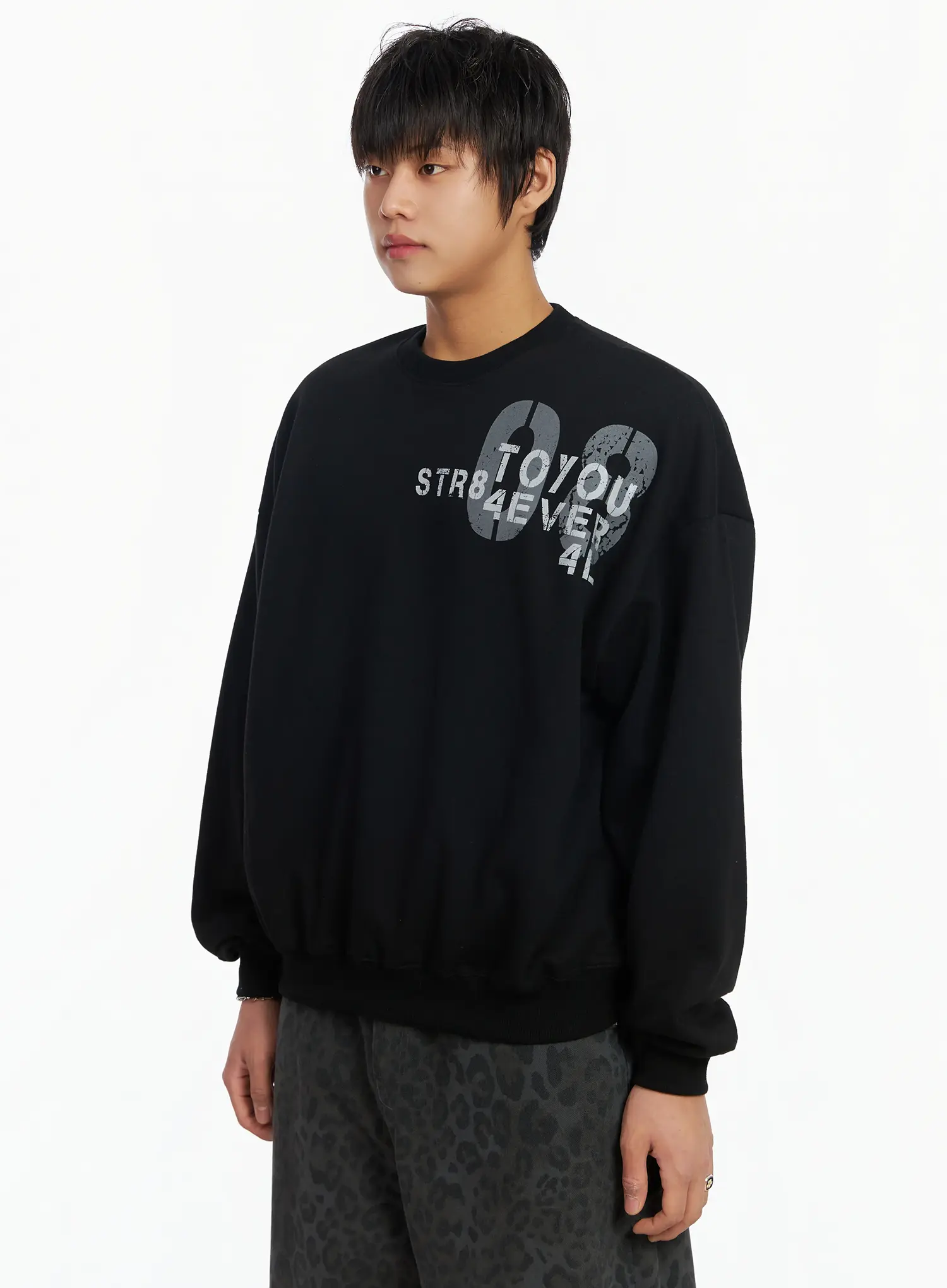 Men's Graphic Print Fleece Crewneck Sweatshirt IJ527 - Image 4