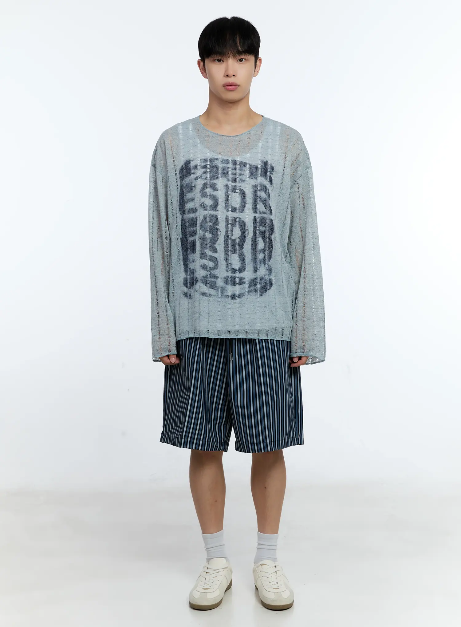 Men's Grunge Oversized Open Knit Sweater IG515 - Image 3