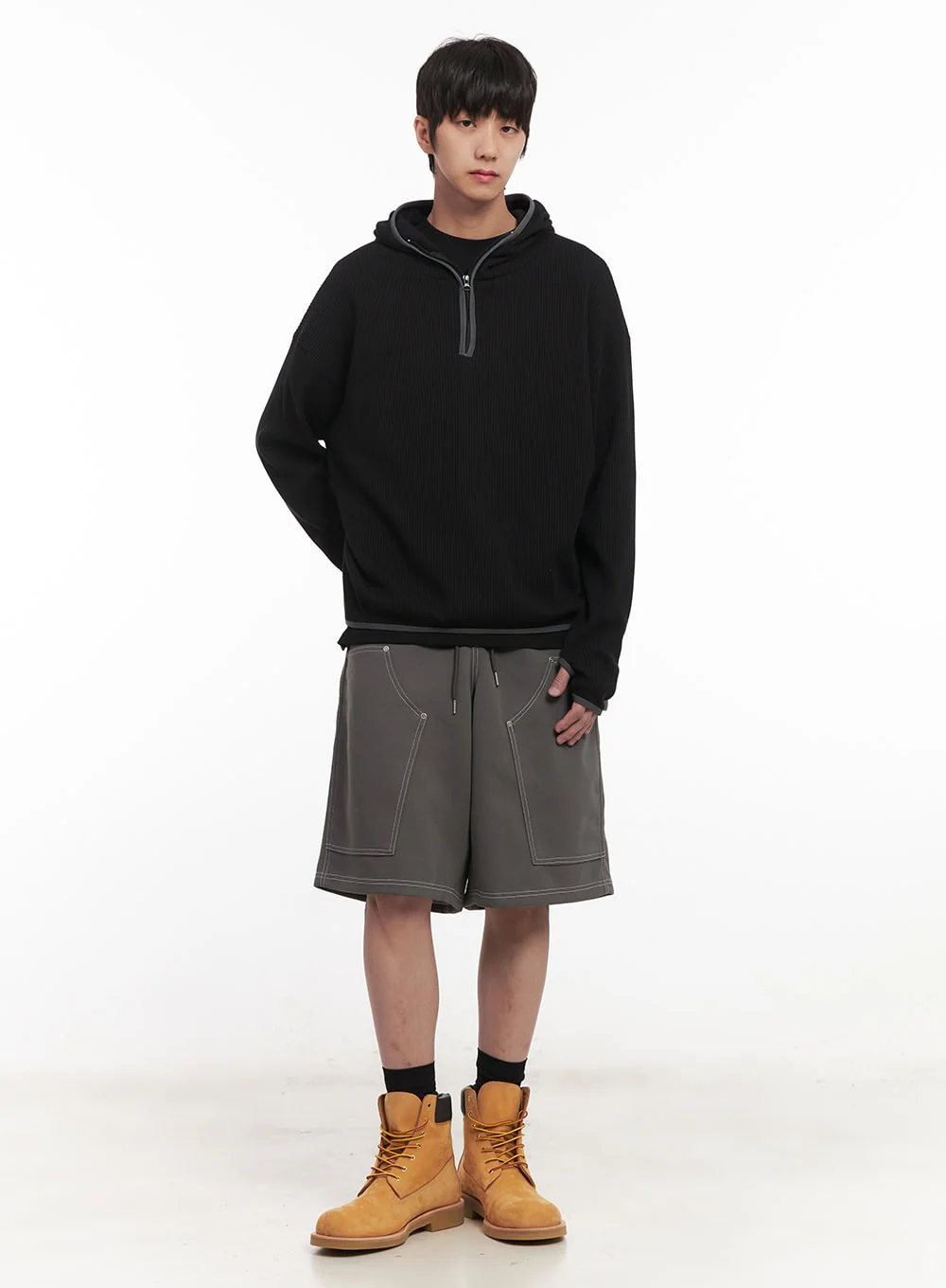 Men's Half-Zip Waffle Knit Hoodie IM519 - Image 11