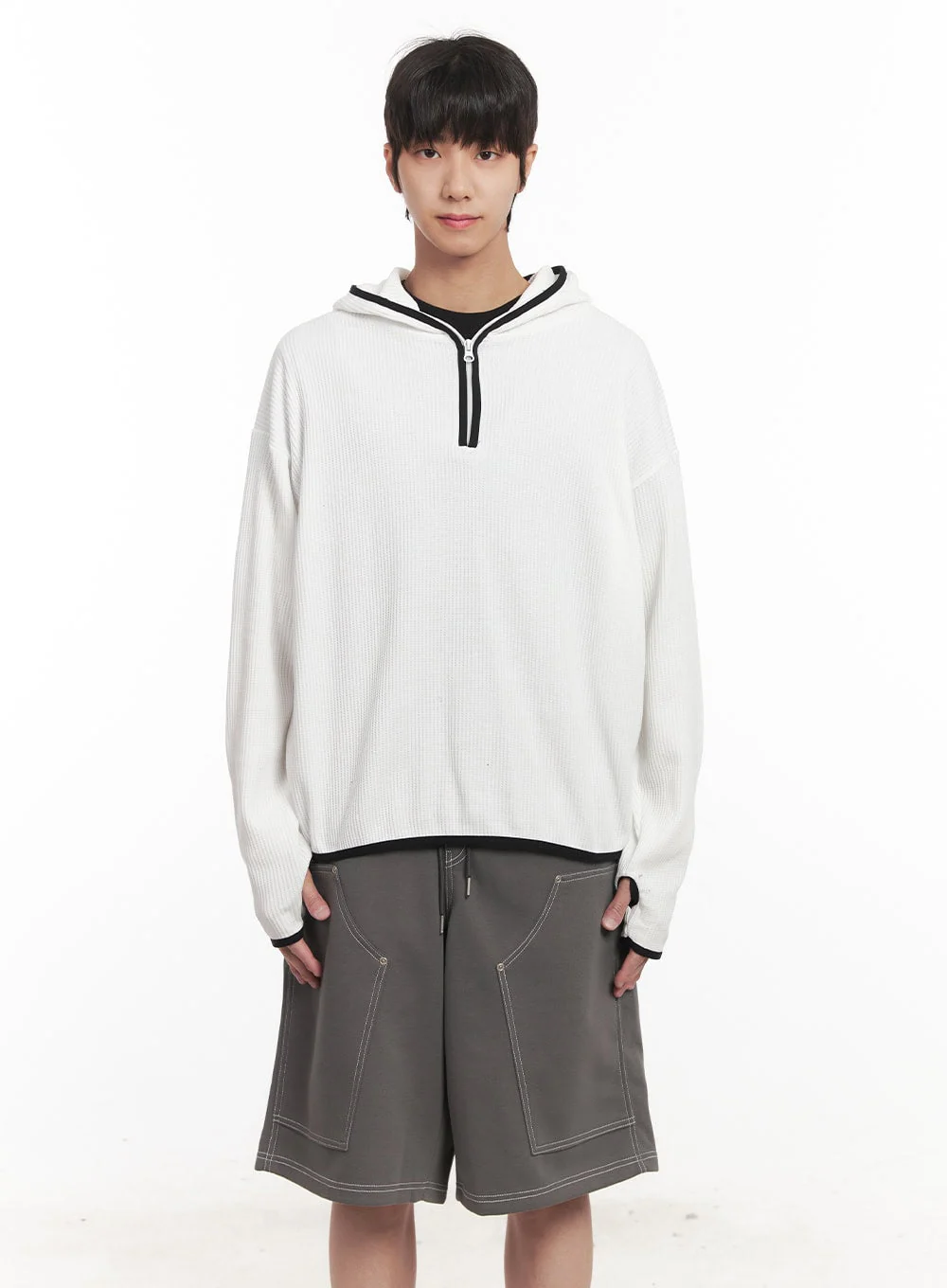 Men's Half-Zip Waffle Knit Hoodie IM519 - Image 13