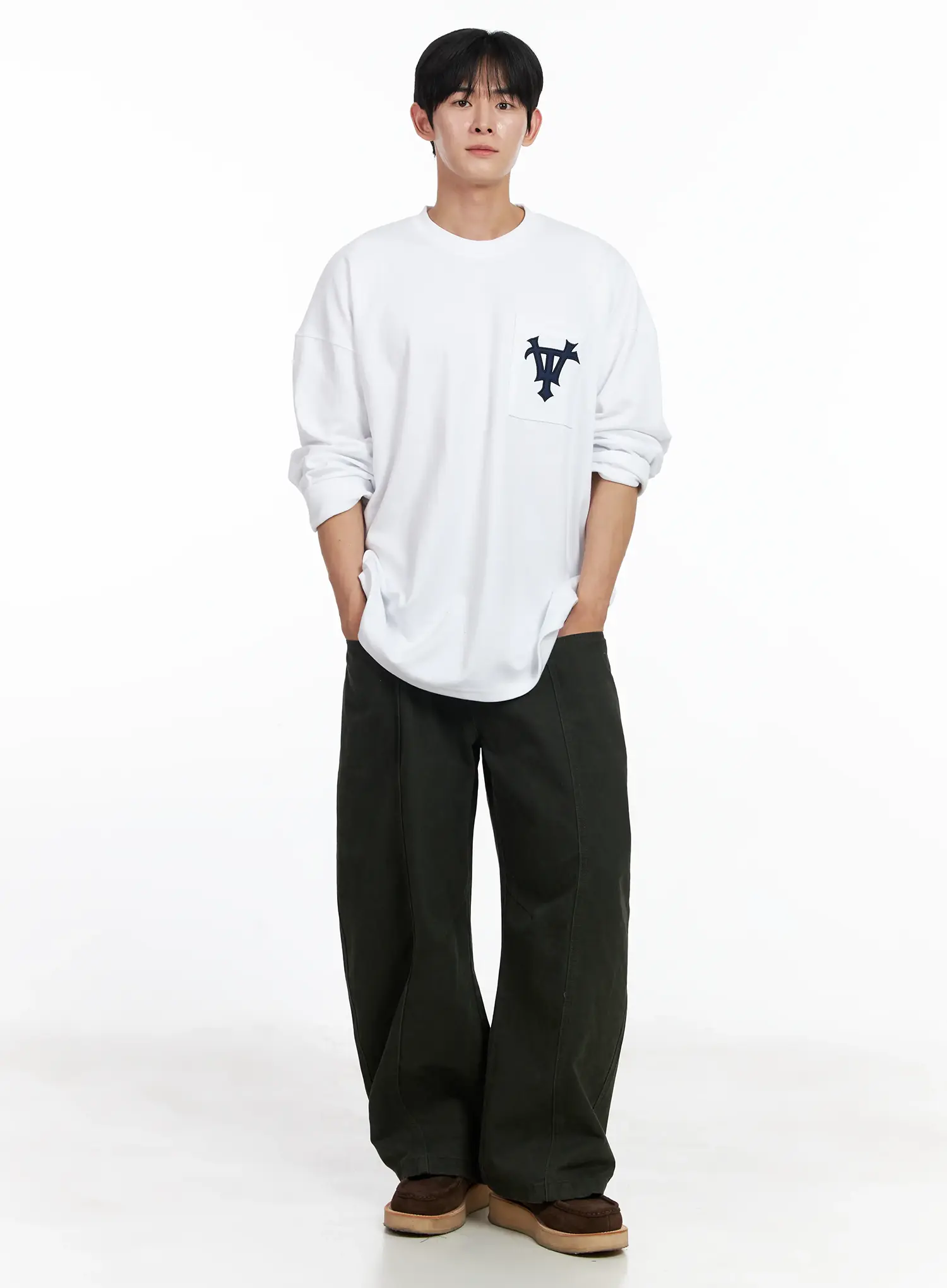Men's Heart Embroidered Wide Cotton Pants IJ521 - Image 10