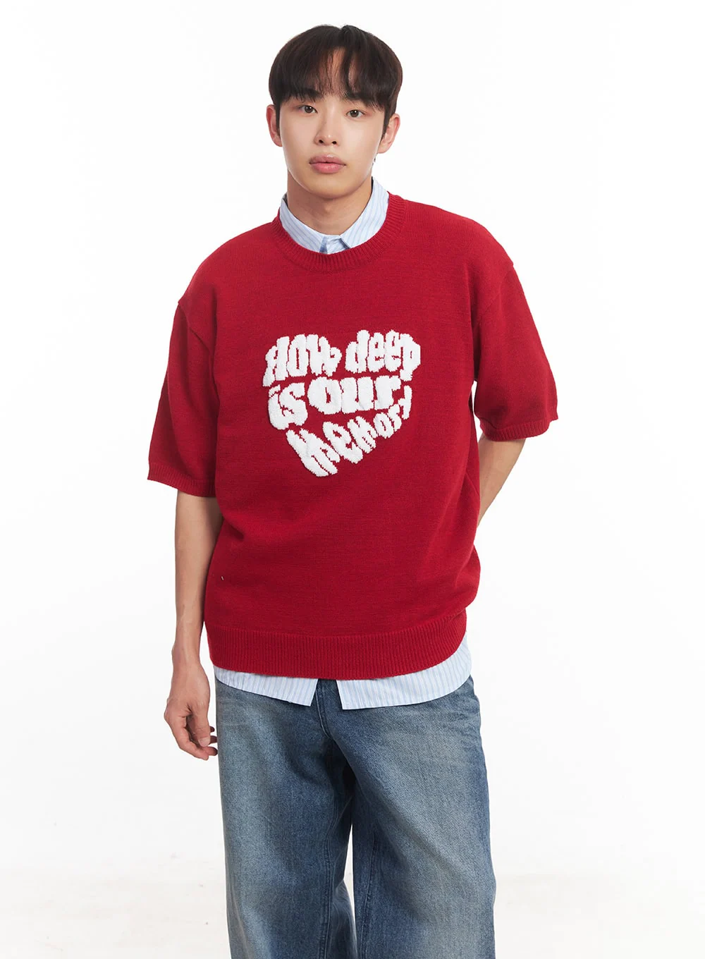 Men's Heart Graphic Short Sleeve Sweater IA521