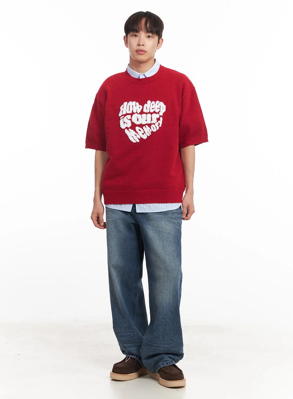 Men's Heart Graphic Short Sleeve Sweater IA521 - Image 10