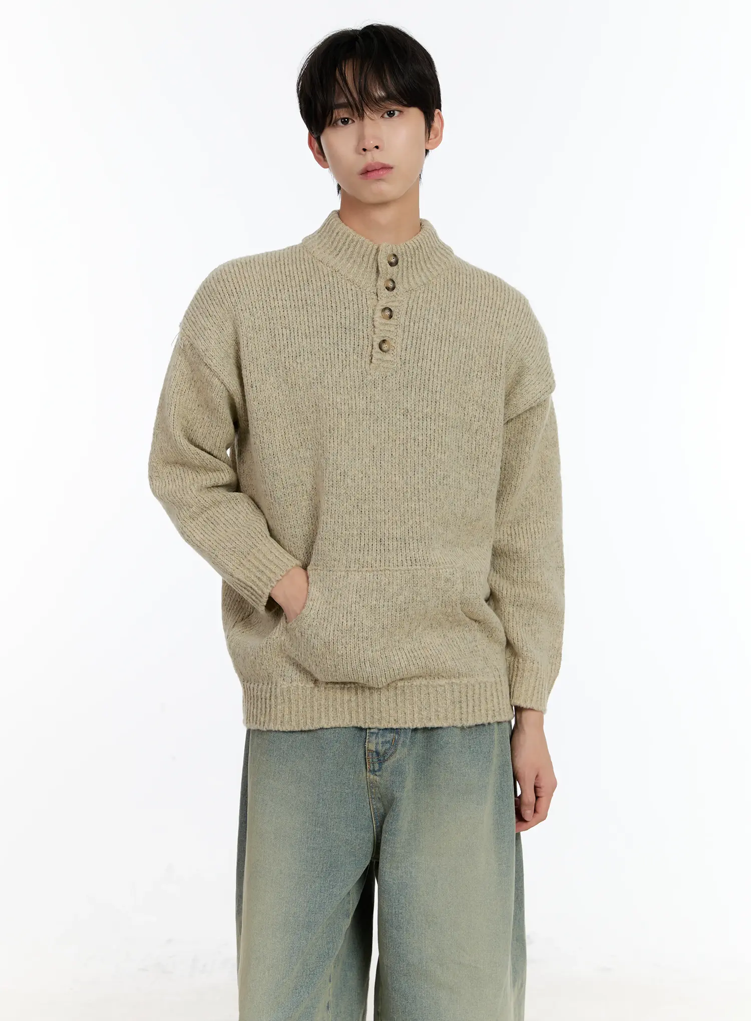 Men's Henley Knit Sweater ID502