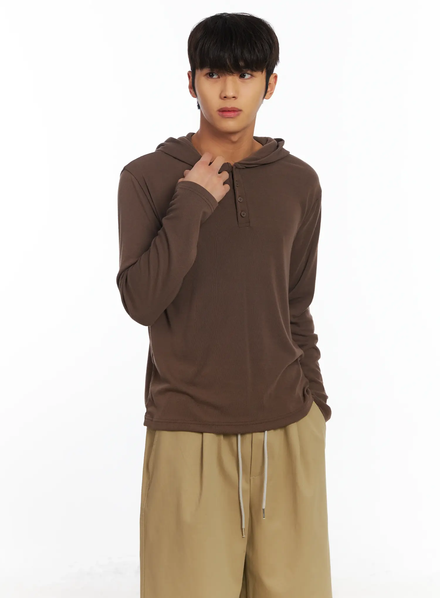 Men's Henley Long Sleeve Hoodie IF506