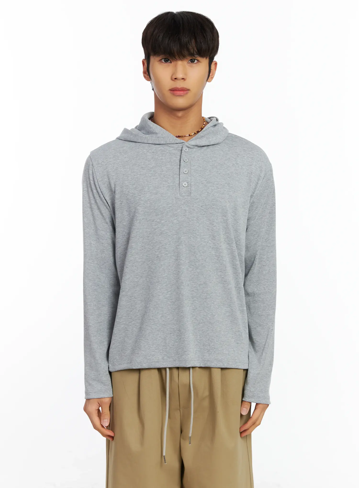 Men's Henley Long Sleeve Hoodie IF506 - Image 10