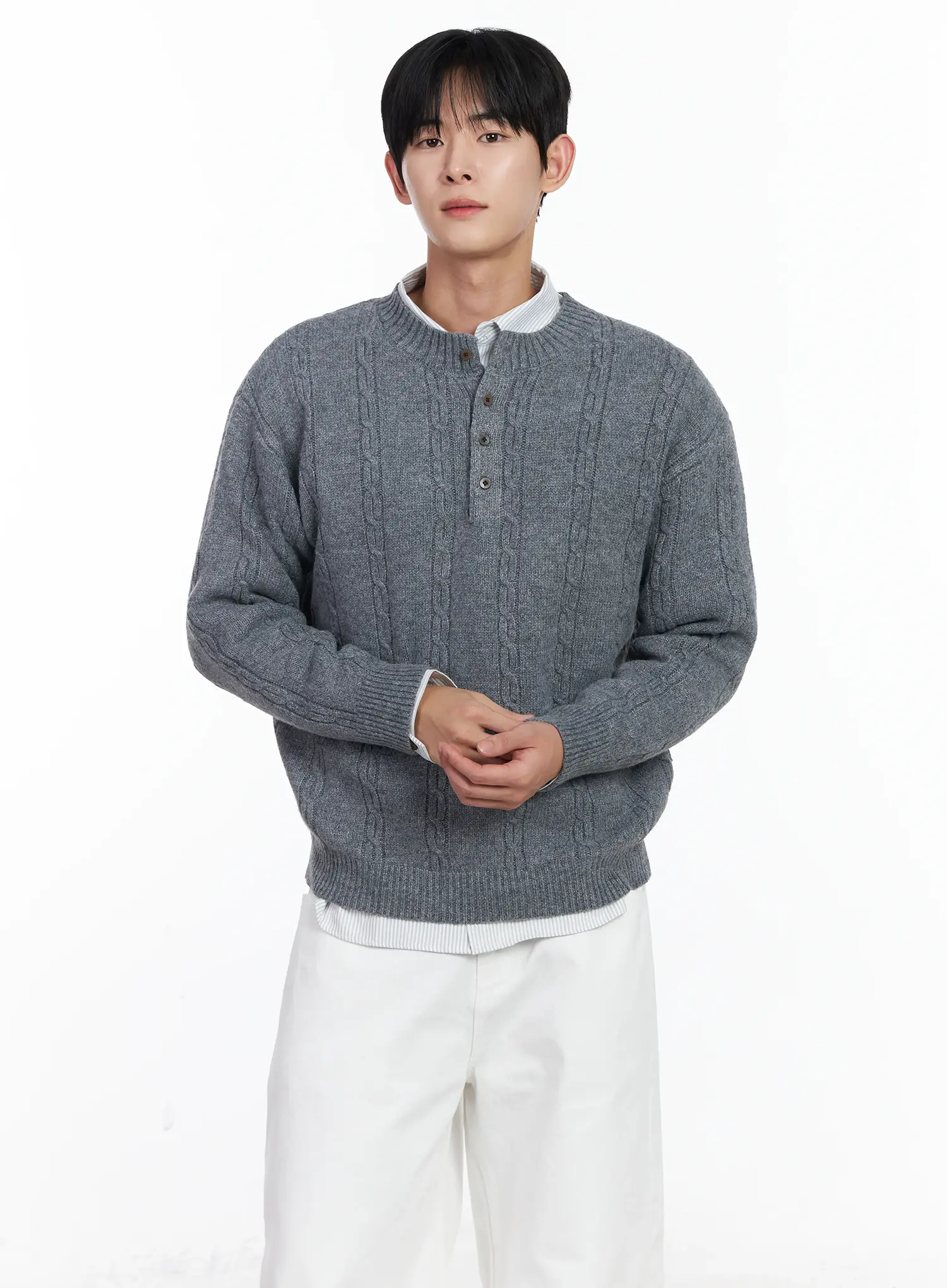 Men's Henley Neck Knit Sweater IJ521