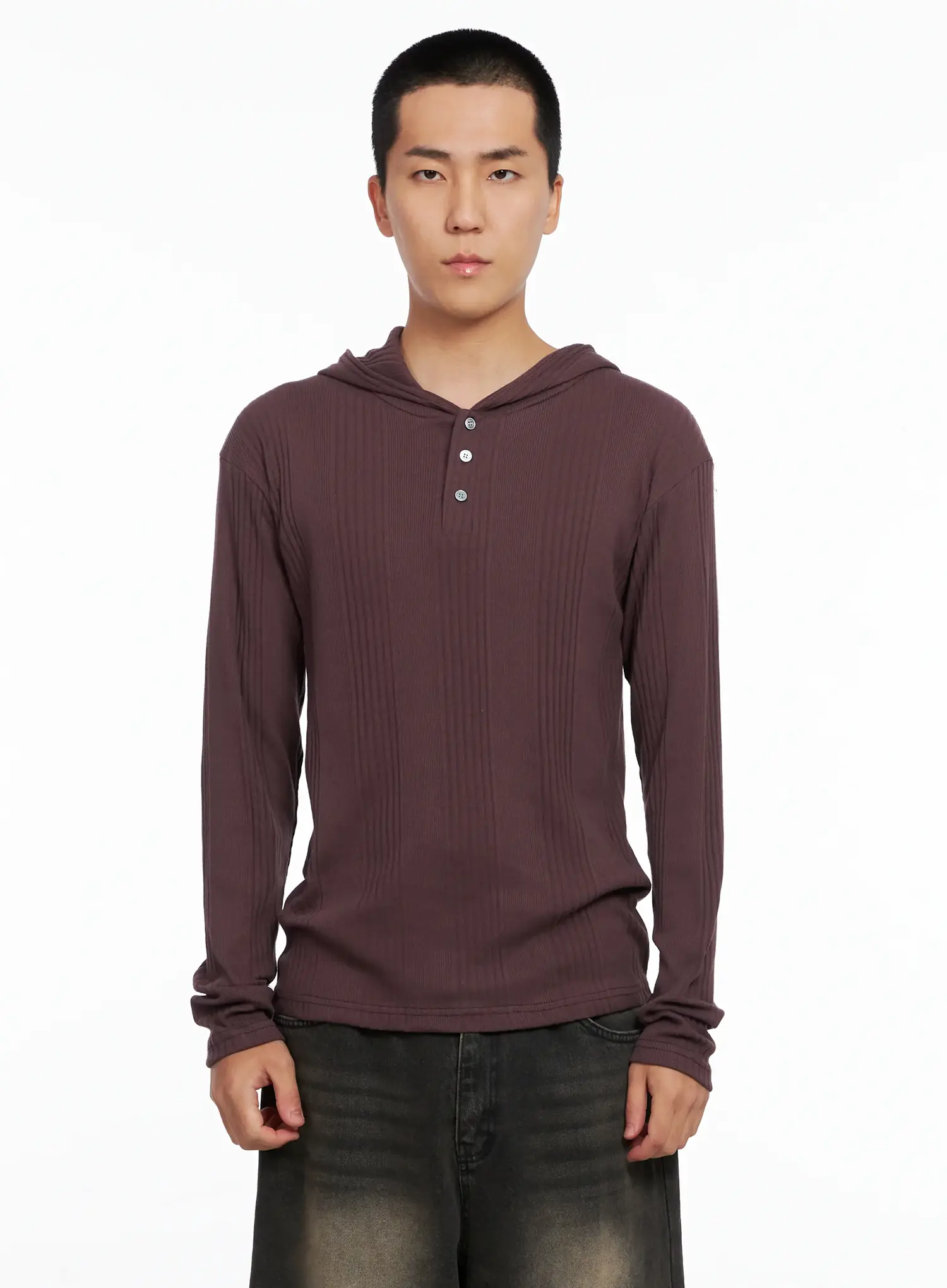 Men's Henley Neck Long Sleeve Hoodie IS502 - Image 10