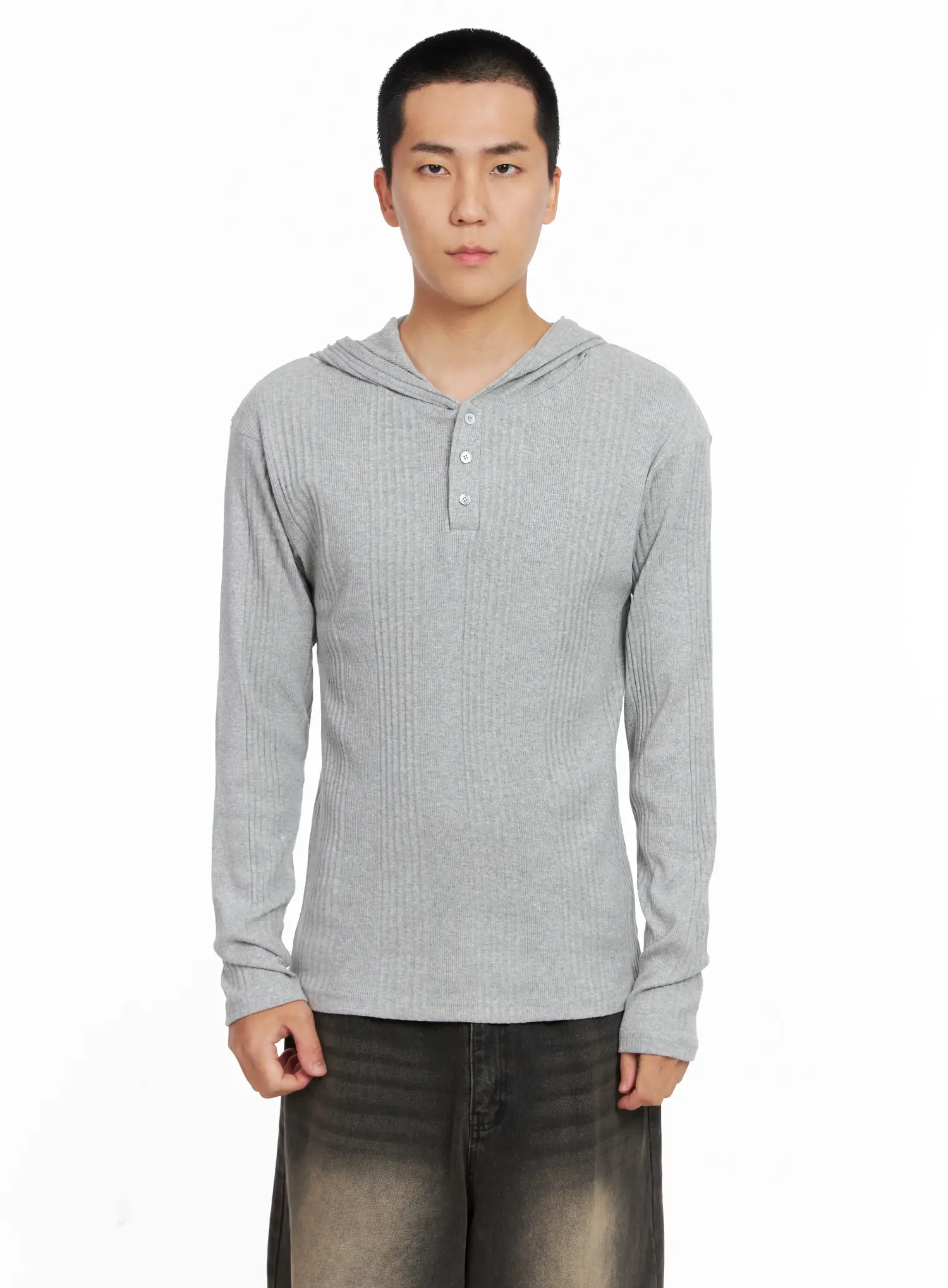 Men's Henley Neck Long Sleeve Hoodie IS502 - Image 12