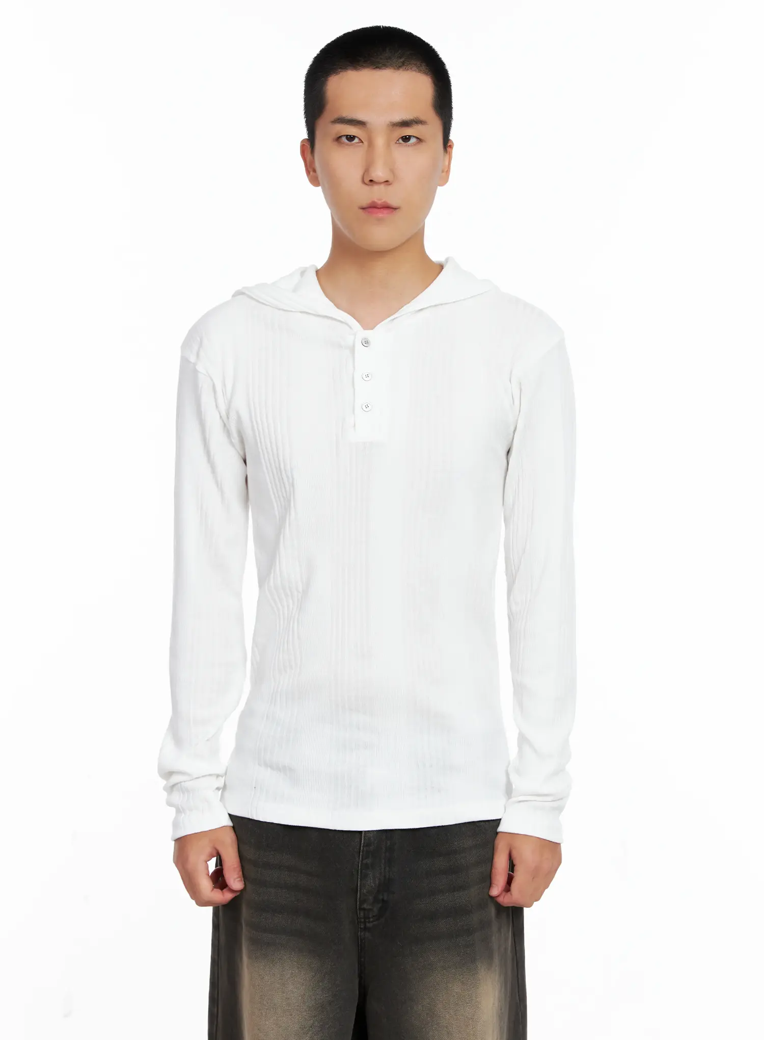 Men's Henley Neck Long Sleeve Hoodie IS502 - Image 13