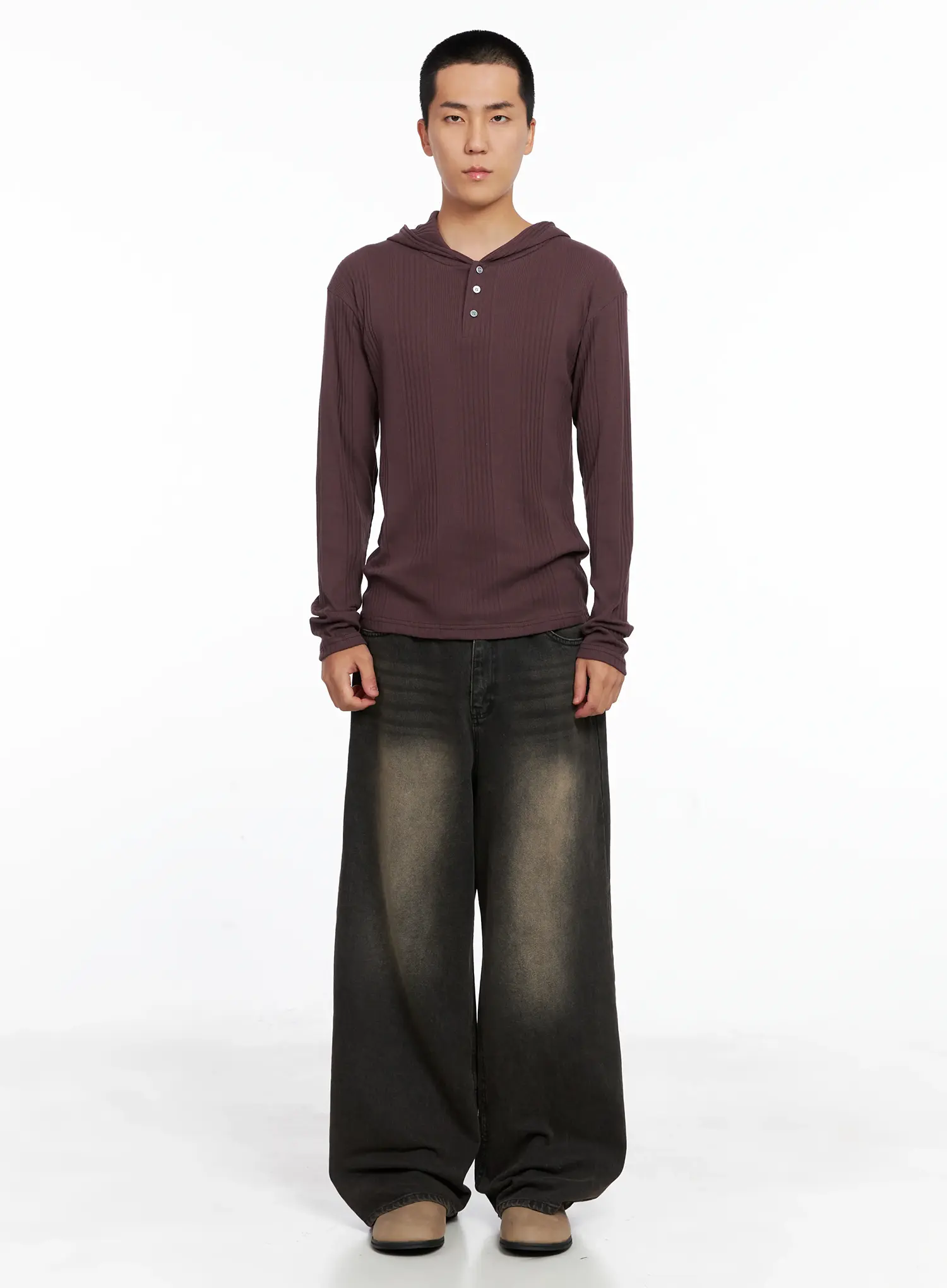 Men's Henley Neck Long Sleeve Hoodie IS502 - Image 3