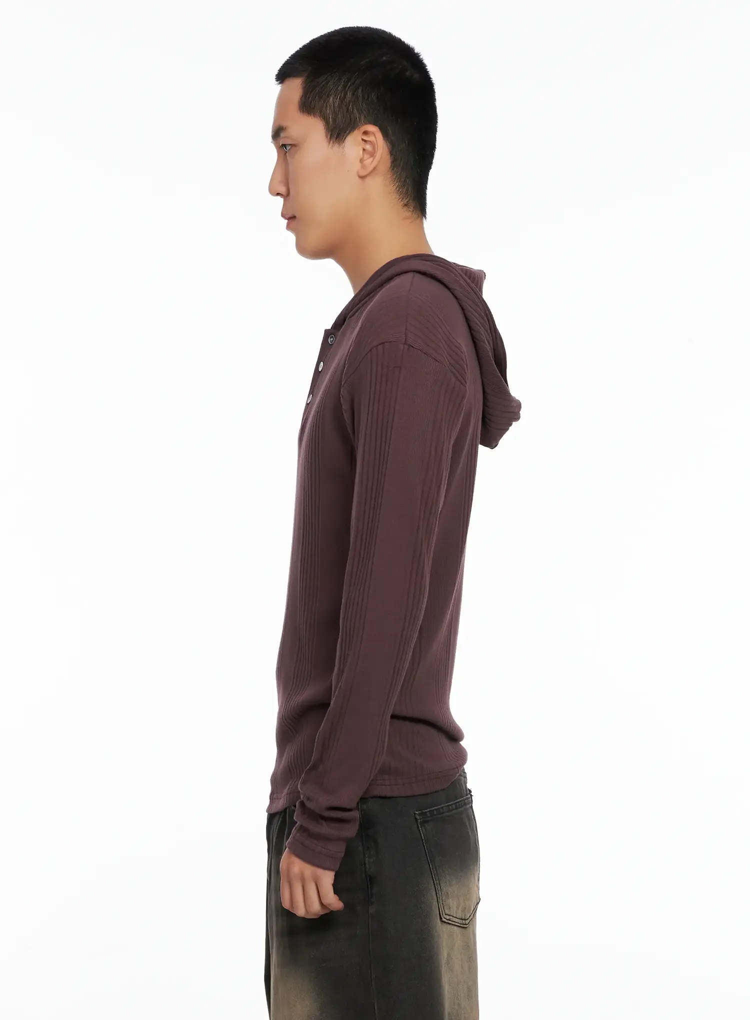 Men's Henley Neck Long Sleeve Hoodie IS502 - Image 5