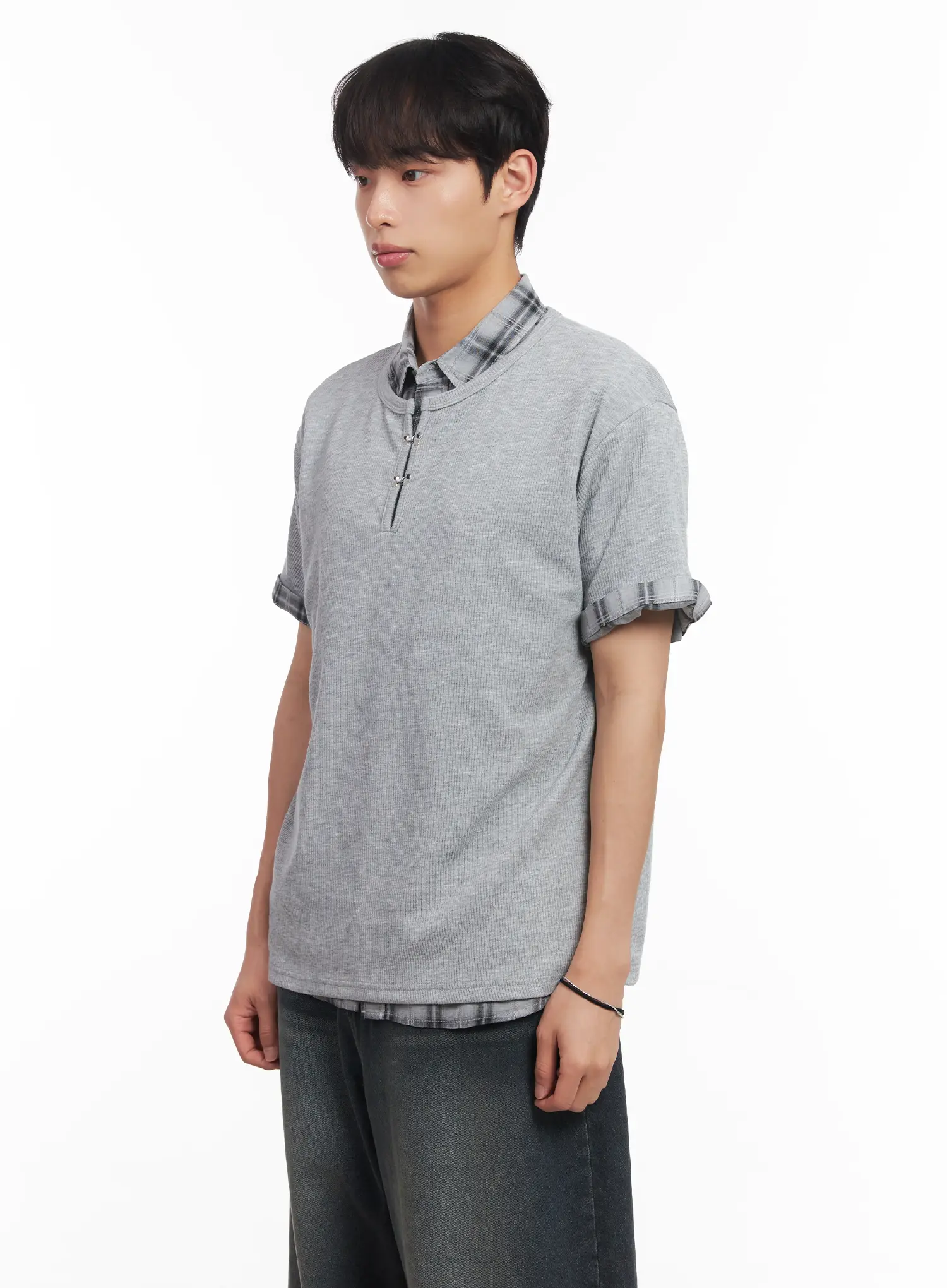 Men's Henley Neck Short-Sleeve Tee IU519 - Image 5