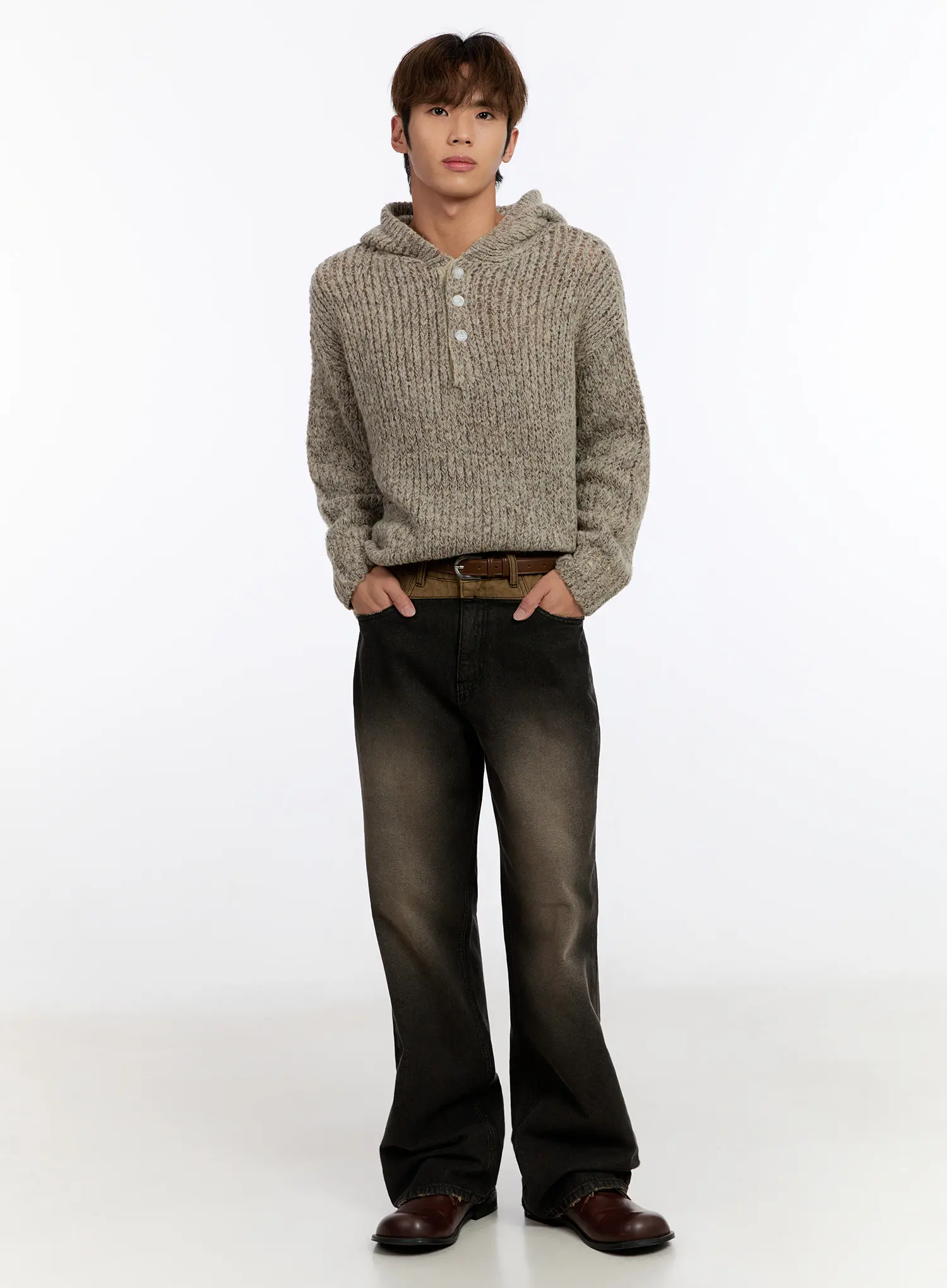 Men's Hooded Henley Knit Sweater IN528 - Image 2