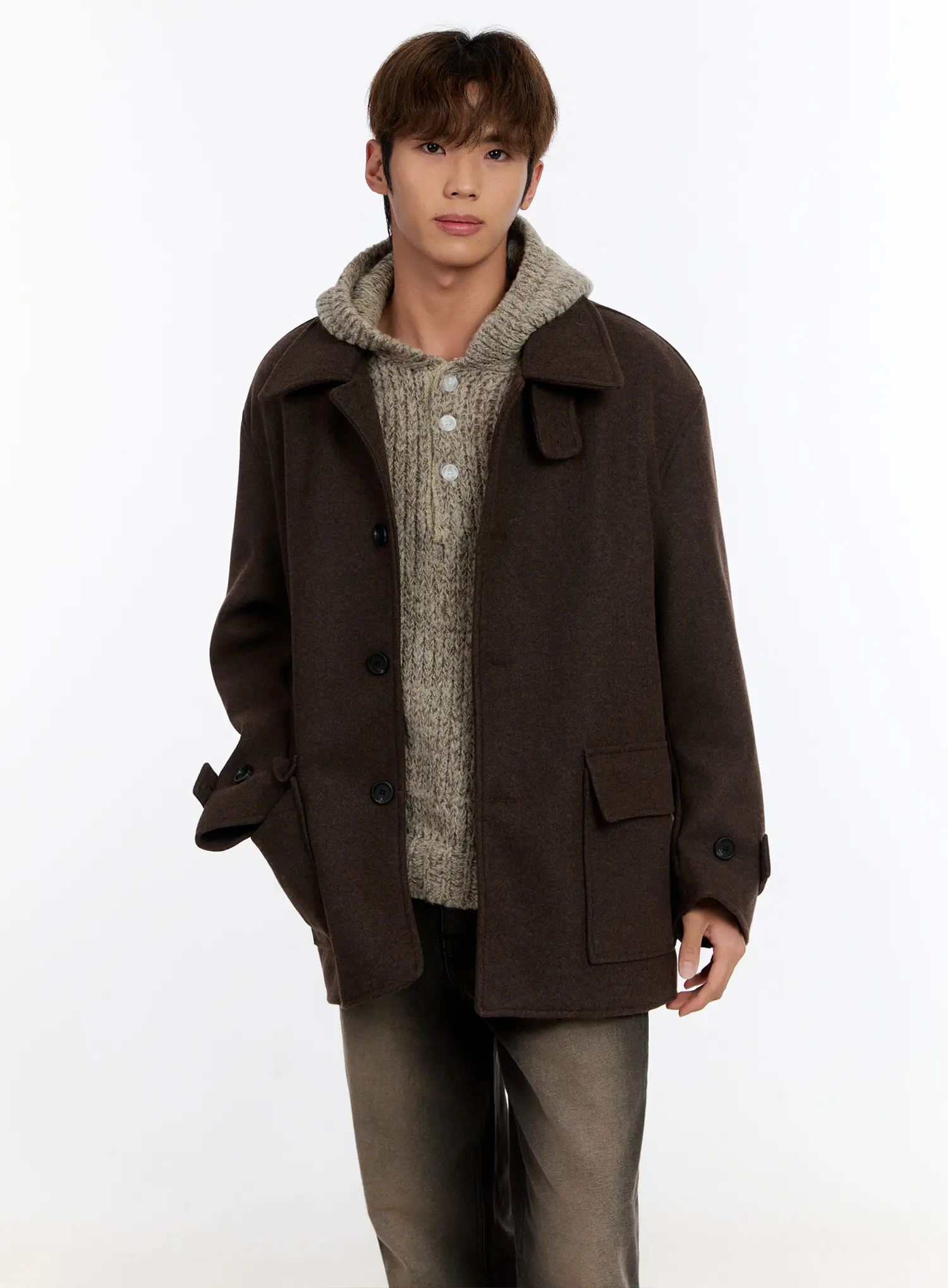 Men's Hooded Henley Knit Sweater IN528 - Image 9