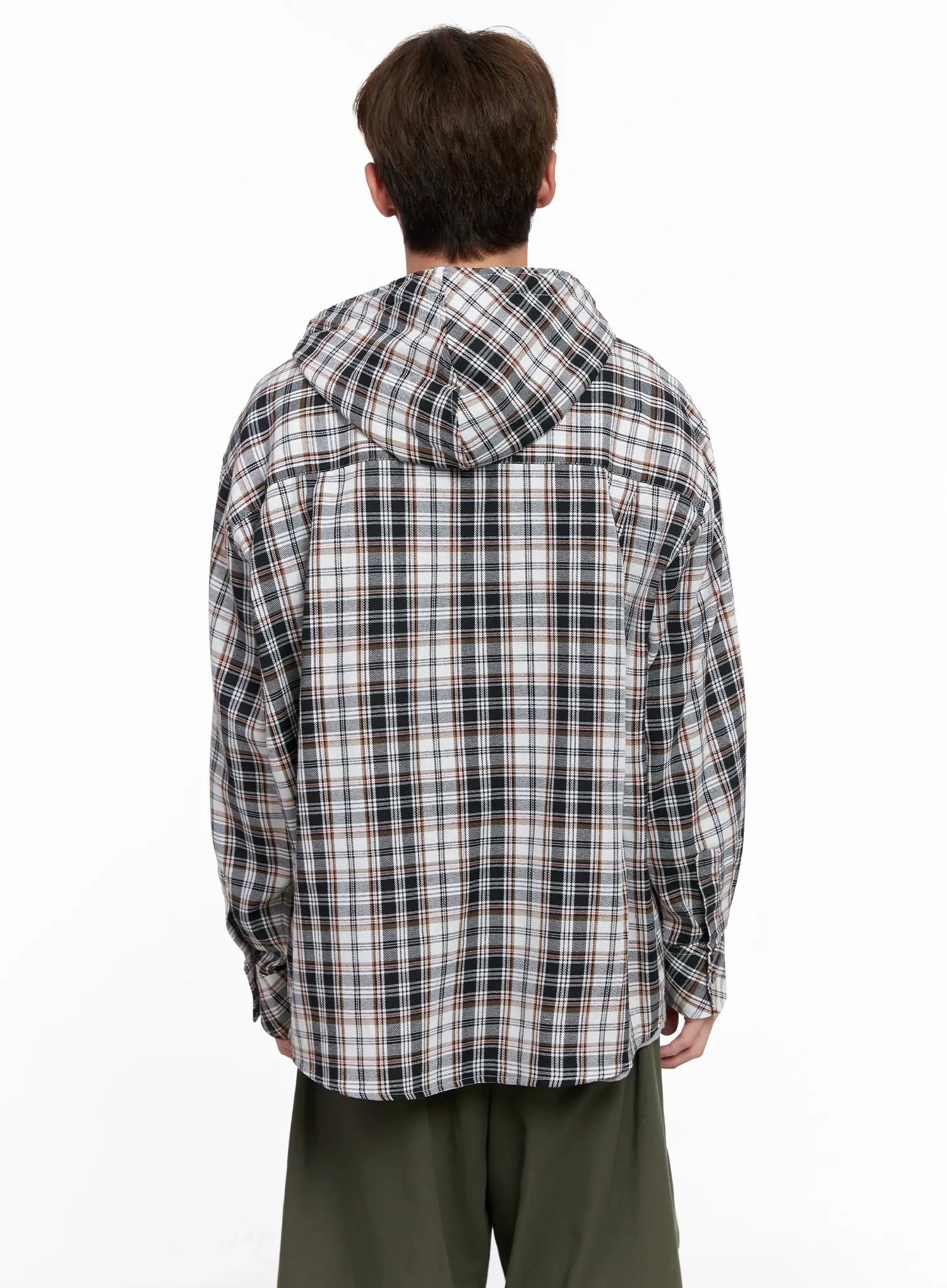 Men's Hooded Plaid Shirt IO506 - Image 5