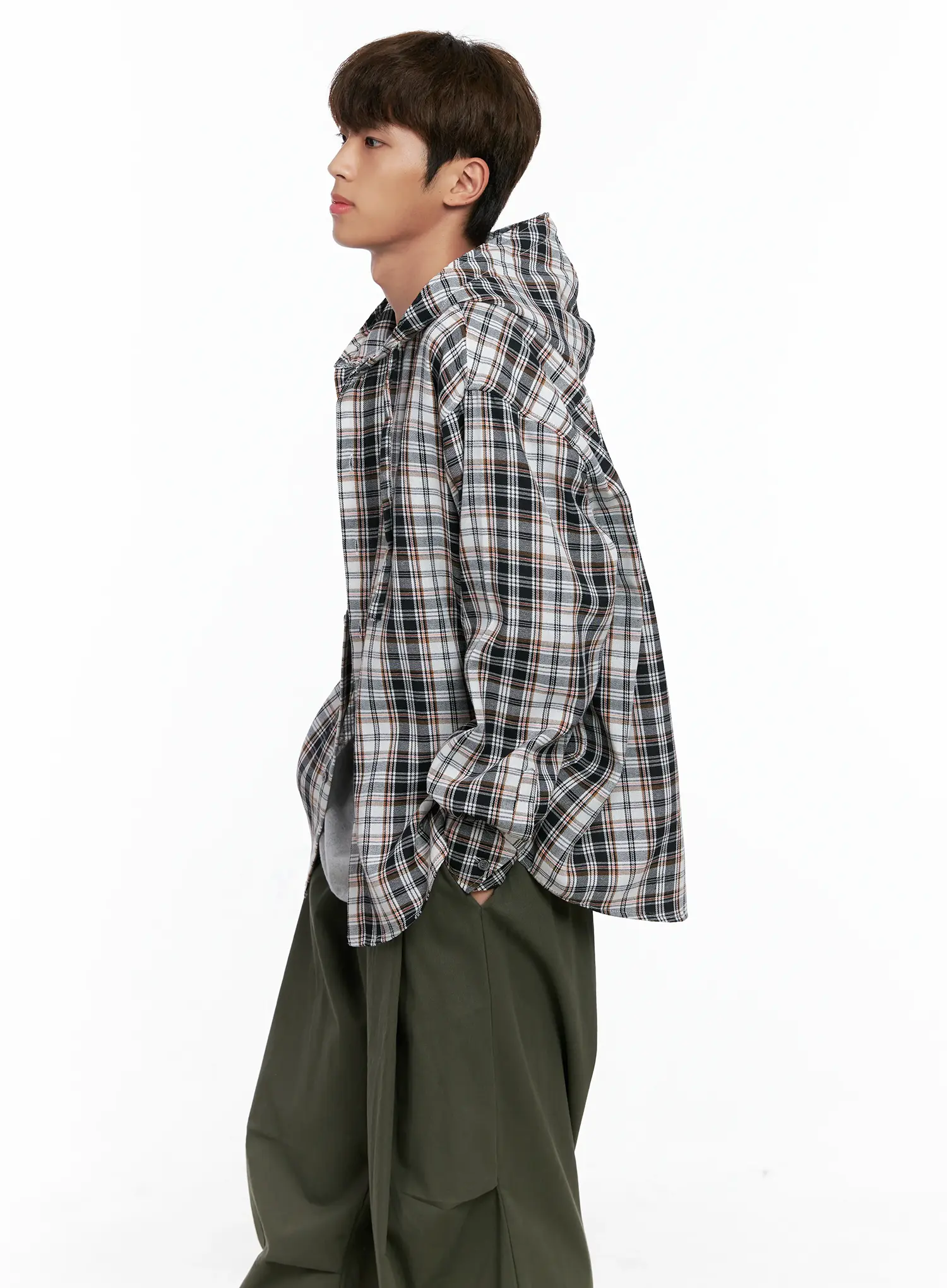 Men's Hooded Plaid Shirt IO506 - Image 6