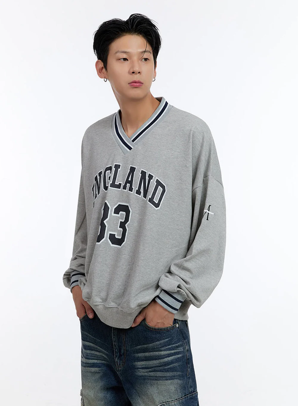 Men's Jersey Print V-Neck Sweatshirt IO428 - Image 3