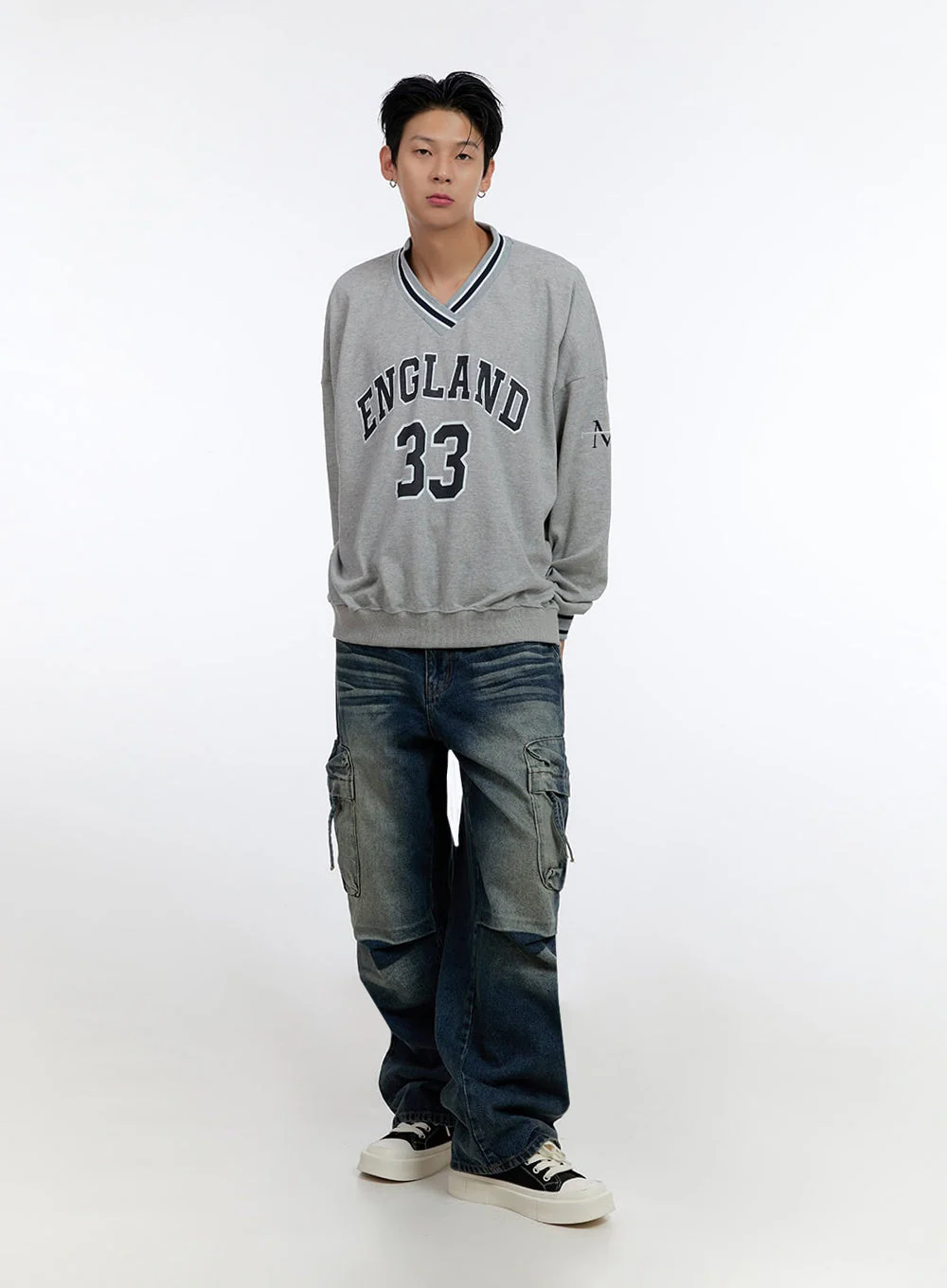 Men's Jersey Print V-Neck Sweatshirt IO428 - Image 6