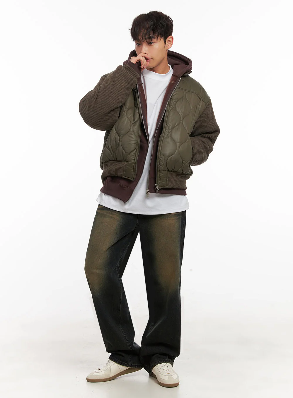 Men's Knit-Sleeve Quilted Bomber Jacket ID427 - Image 2