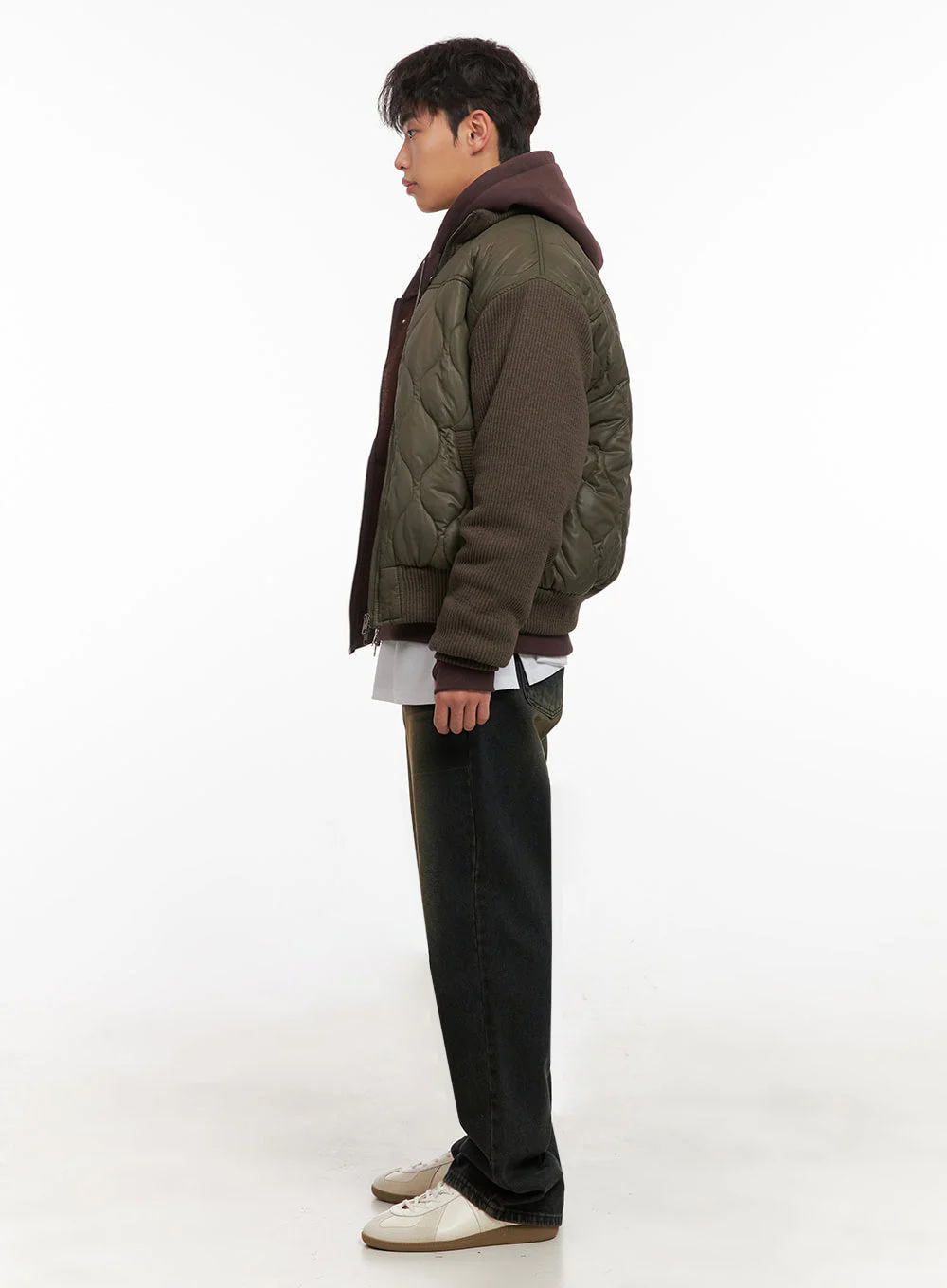 Men's Knit-Sleeve Quilted Bomber Jacket ID427 - Image 7