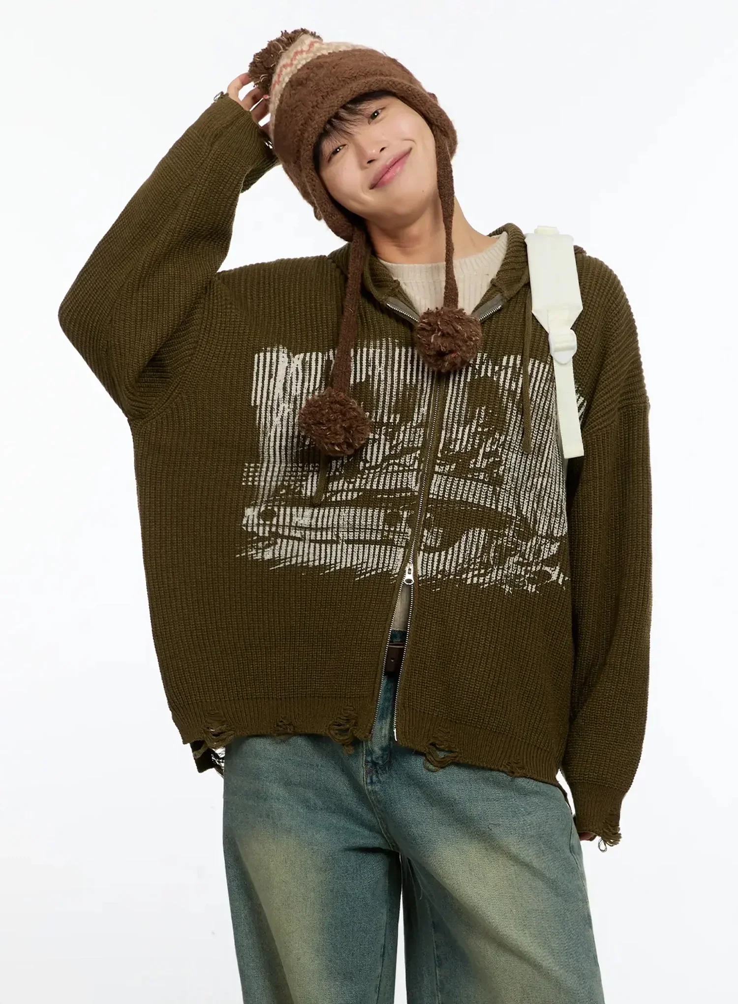 Men's Laser-Printed Knit Hooded Zip-Up IN525 - Image 2
