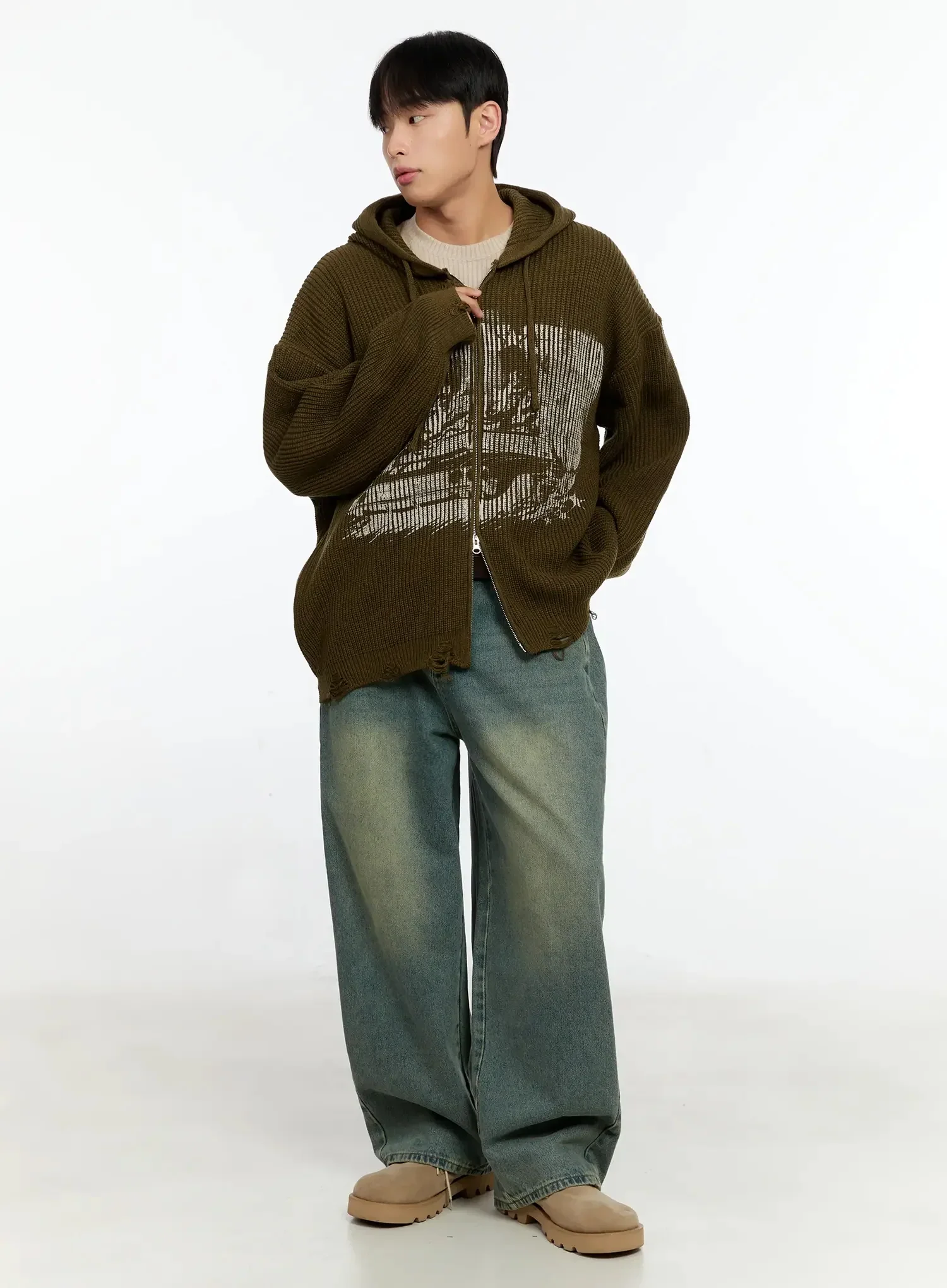 Men's Laser-Printed Knit Hooded Zip-Up IN525 - Image 4